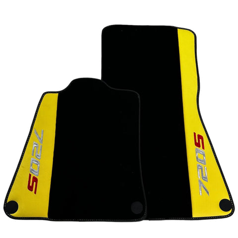 Black Floor Mats For McLaren 720S Year 2017-2021 With Yellow Leather