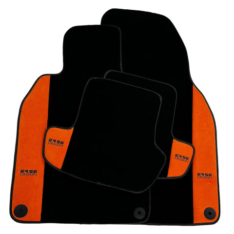 ポルシェ カイエン (2018-2023) 用ブラック フロアマット オレンジ アルカンターラ レザー ER56 デザイン