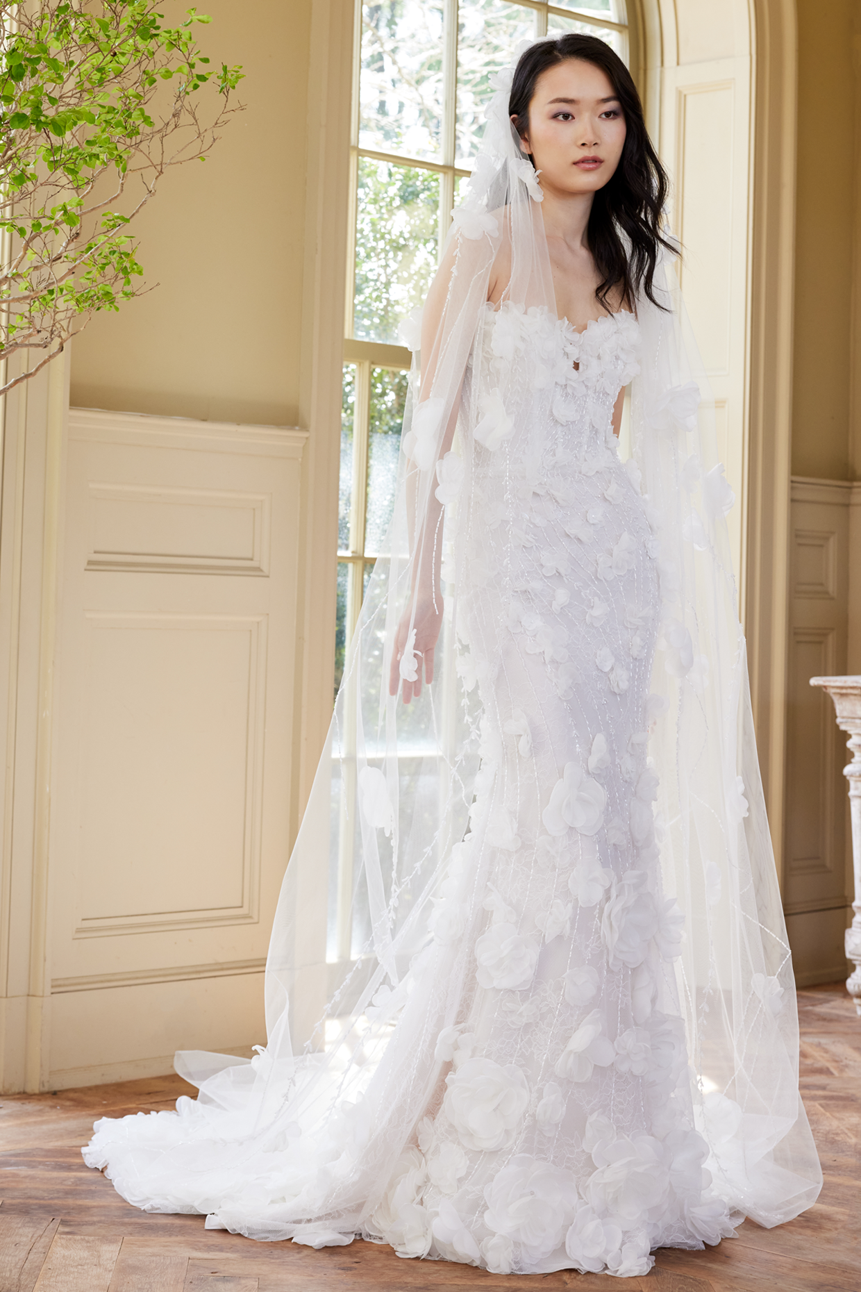 Ines by Ines Di Santo Spring 2025 Bridal Diffusion Collection - Clover Dress, Front View with Veil