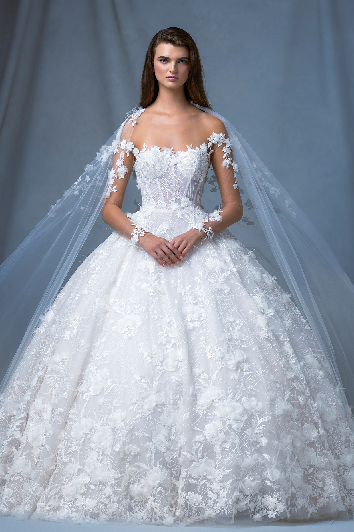 Ines Di Santo Fall 2024 Bridal Couture Collection - Sash Dress with Cape, Front View