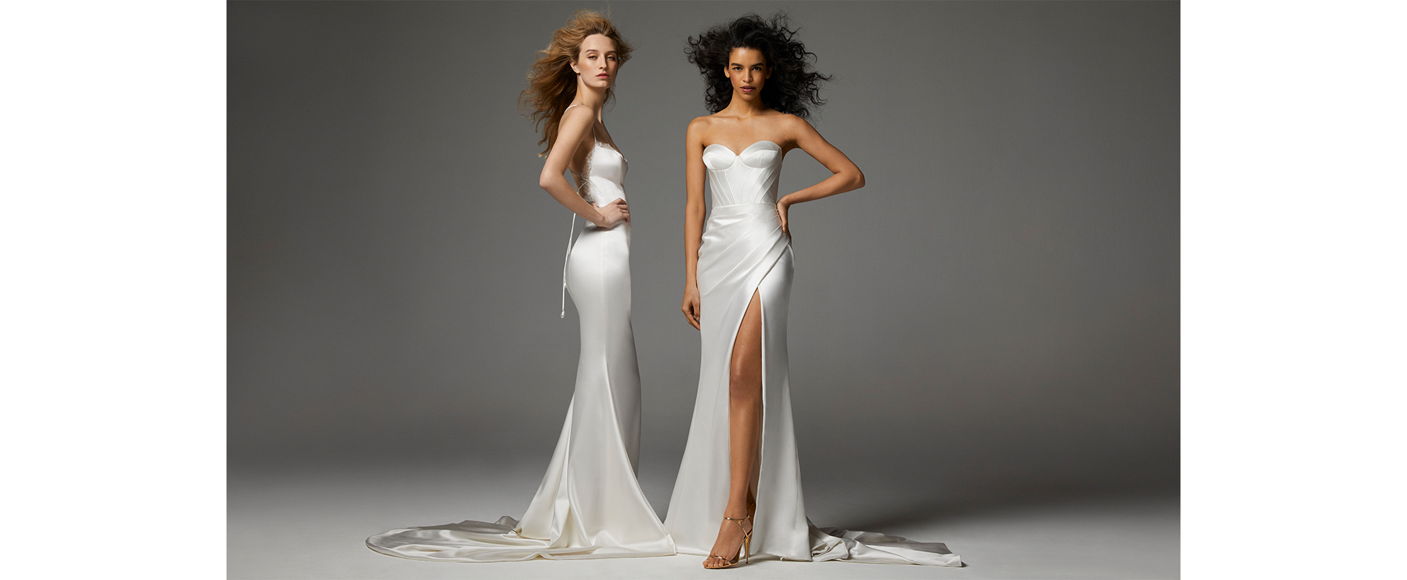 Strapless bridal dresses "Leone" and "Yamilla" of the Ines Di Santo Spring 2022 Bridal Couture Collection