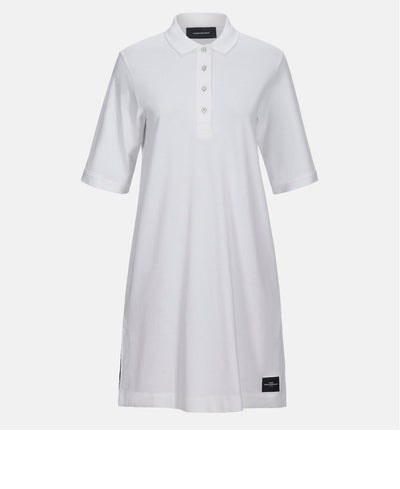 White Polo Shirt Dress with black Peak Performance logo on bottom hem