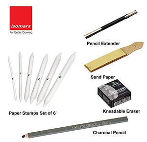 Isomars Paper Stumps for Blending with Pencil Extender,Charkoal Pencil, Kneadable Art Eraser & Sand Paper