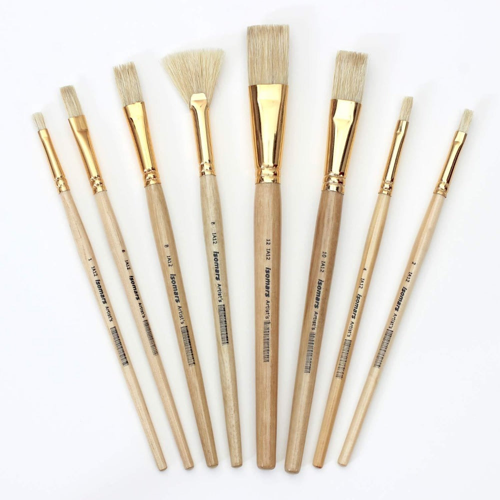 Long Handle Hog Hair Fan Painting Brushes Available in 6 Different Sizes