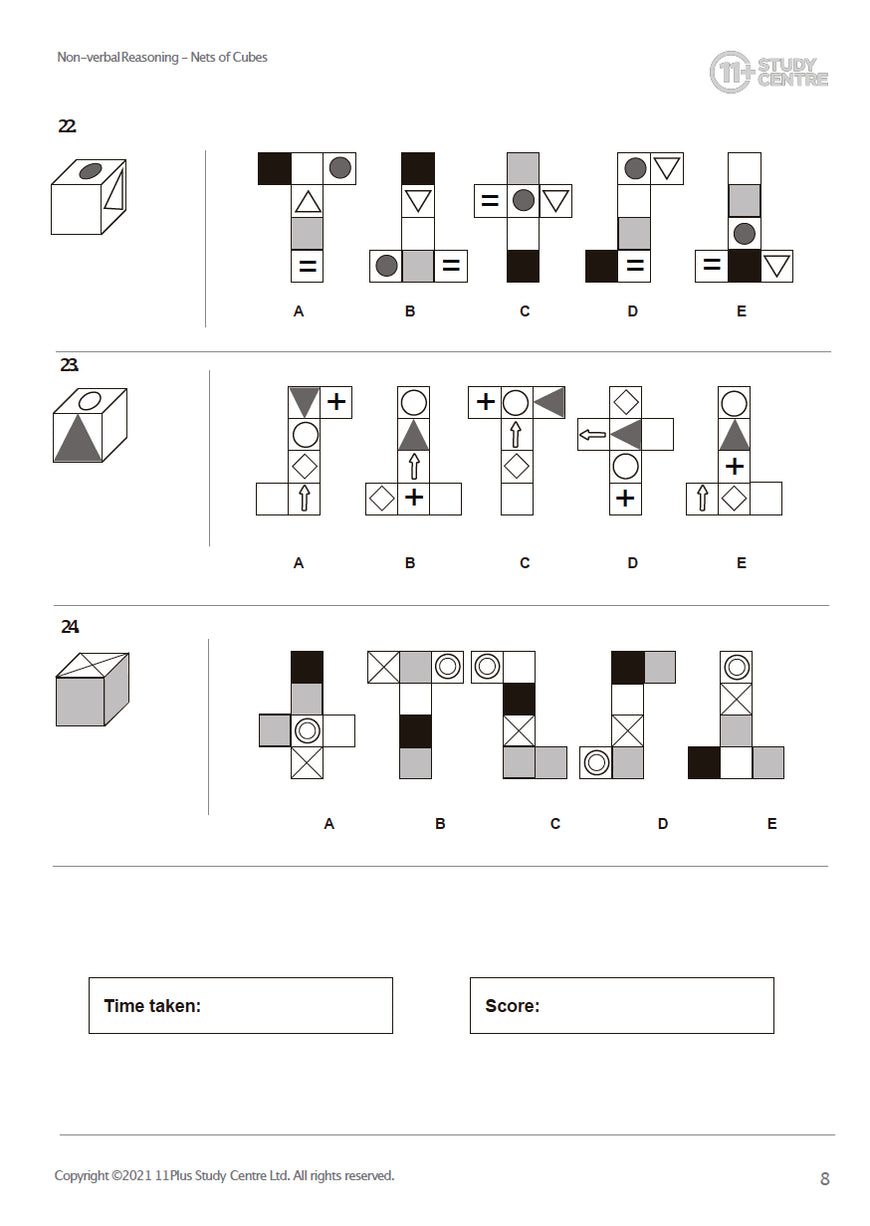 11 Plus Nets of Cubes downloadable pdf tests — 11 Plus Resources