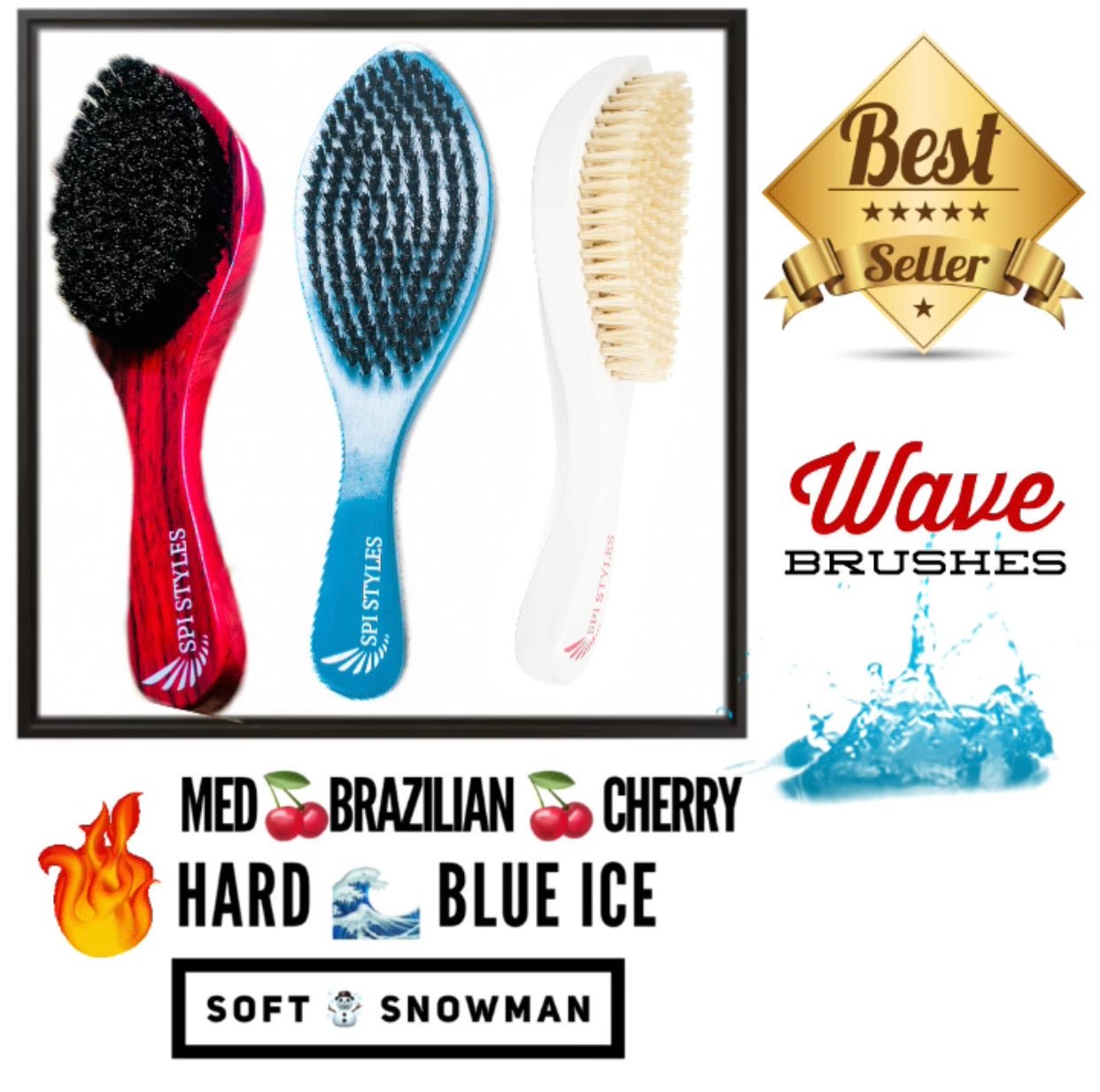 SPI Styles - 360 Waves Professional - HARD Curved Wave Brush (BLUE ICE