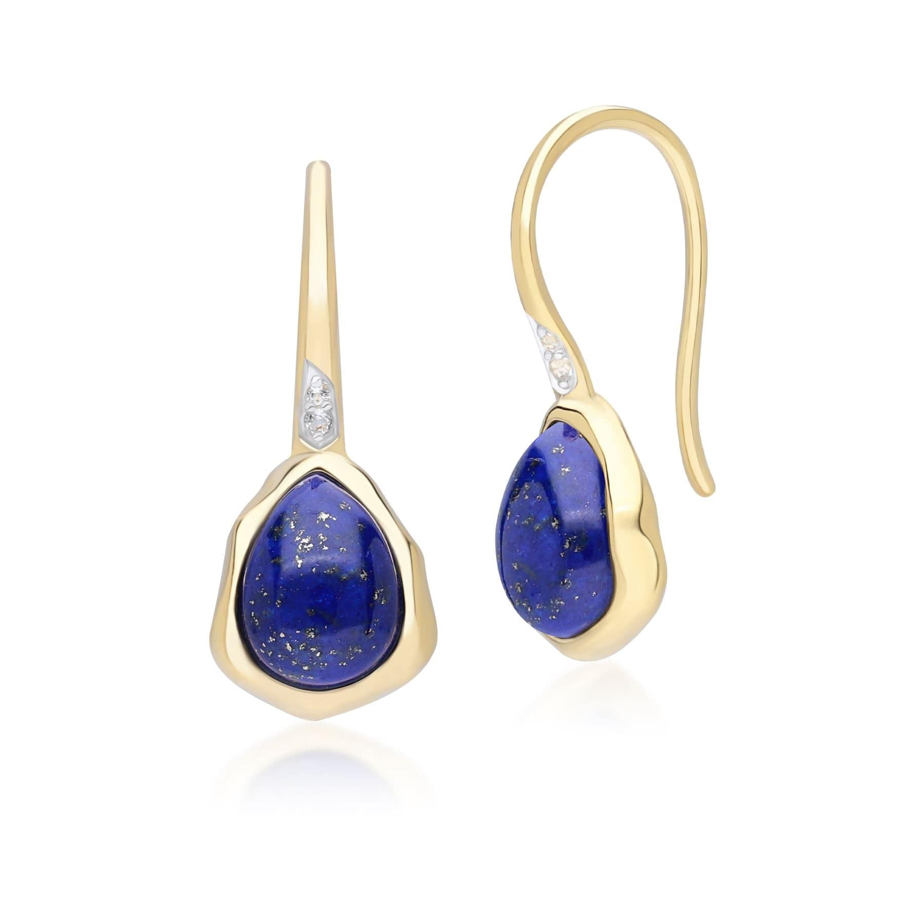 Product photograph of Irregular Lapis Lazuli Topaz Drop Earrings In 18ct Gold Plated Sterling Silver from Gemondo Jewellery