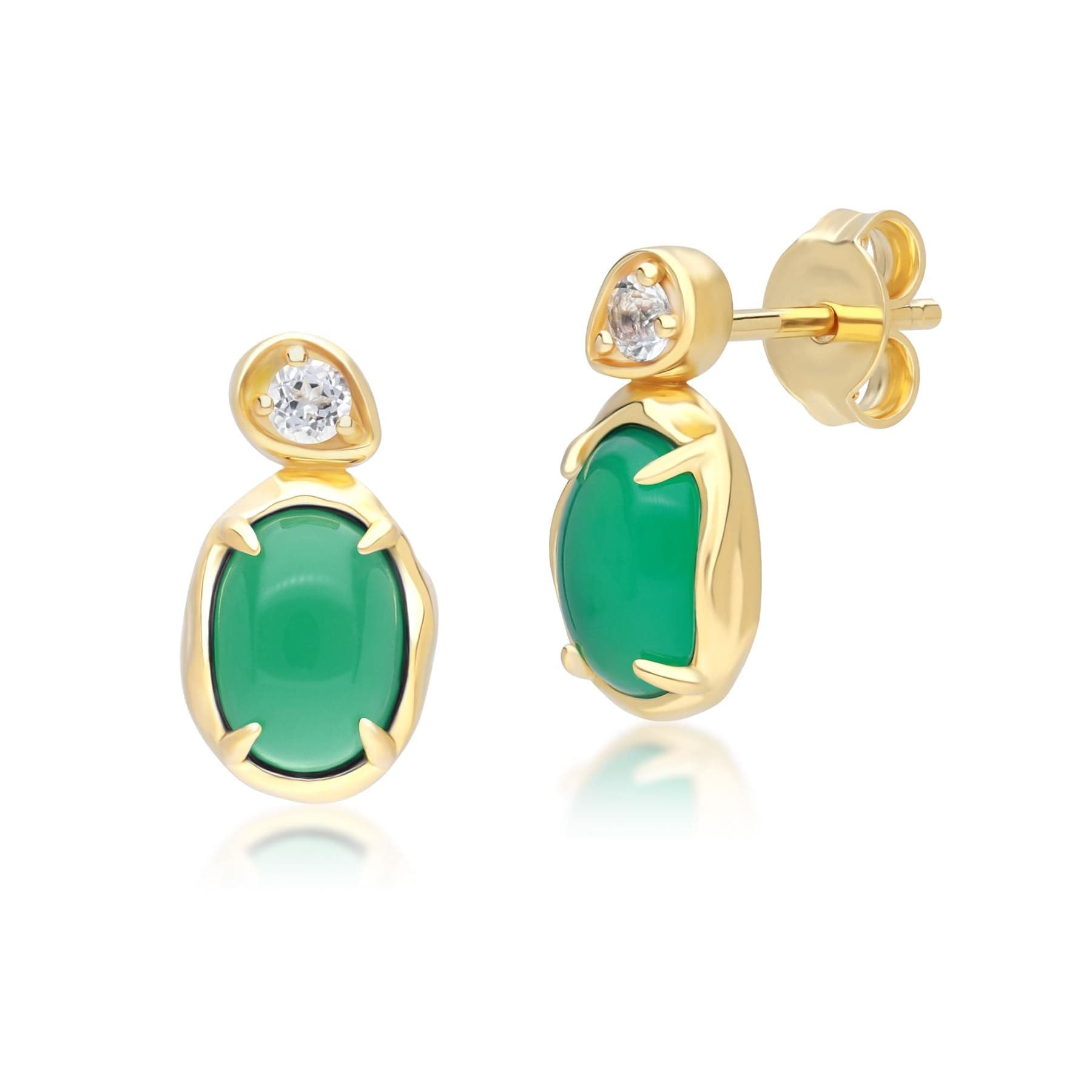 Image of Irregular Oval Dyed Green Chalcedony & Topaz Drop Earrings In 18ct Gold Plated SterlIng Silver