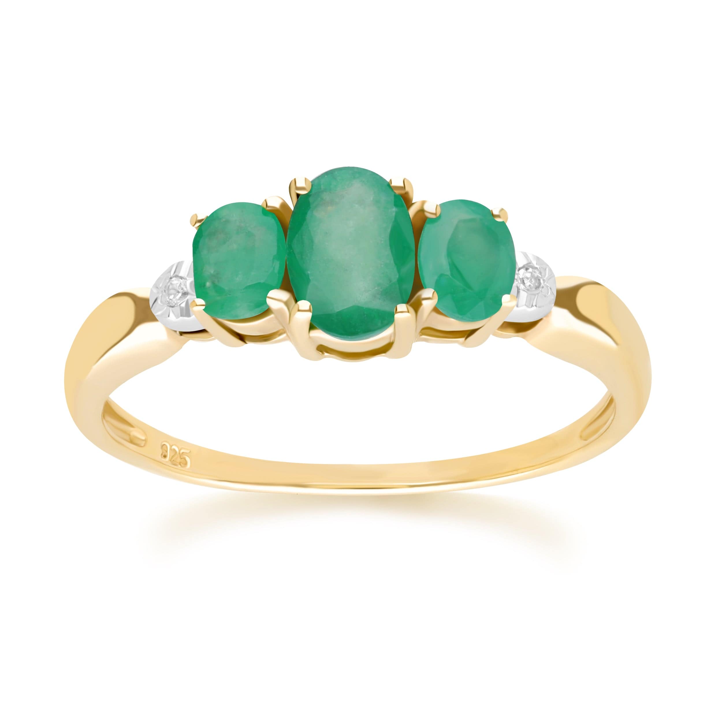 Product photograph of Classic Oval Emerald Diamond Trilogy Ring In 9ct Yellow Gold from Gemondo Jewellery