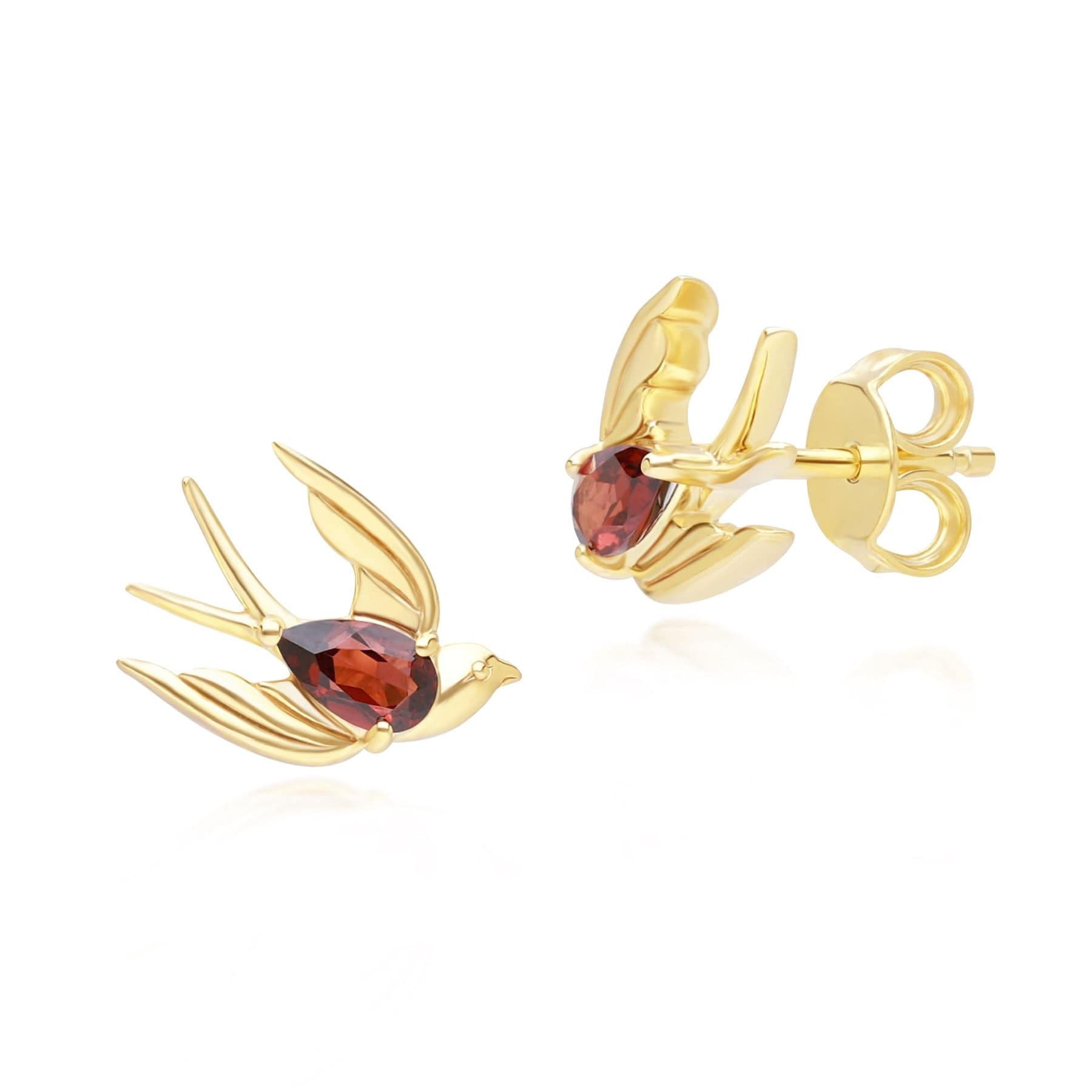ECFEW™ Creator Garnet Hummingbird Stud Earrings in Gold Plated Sterling Silver