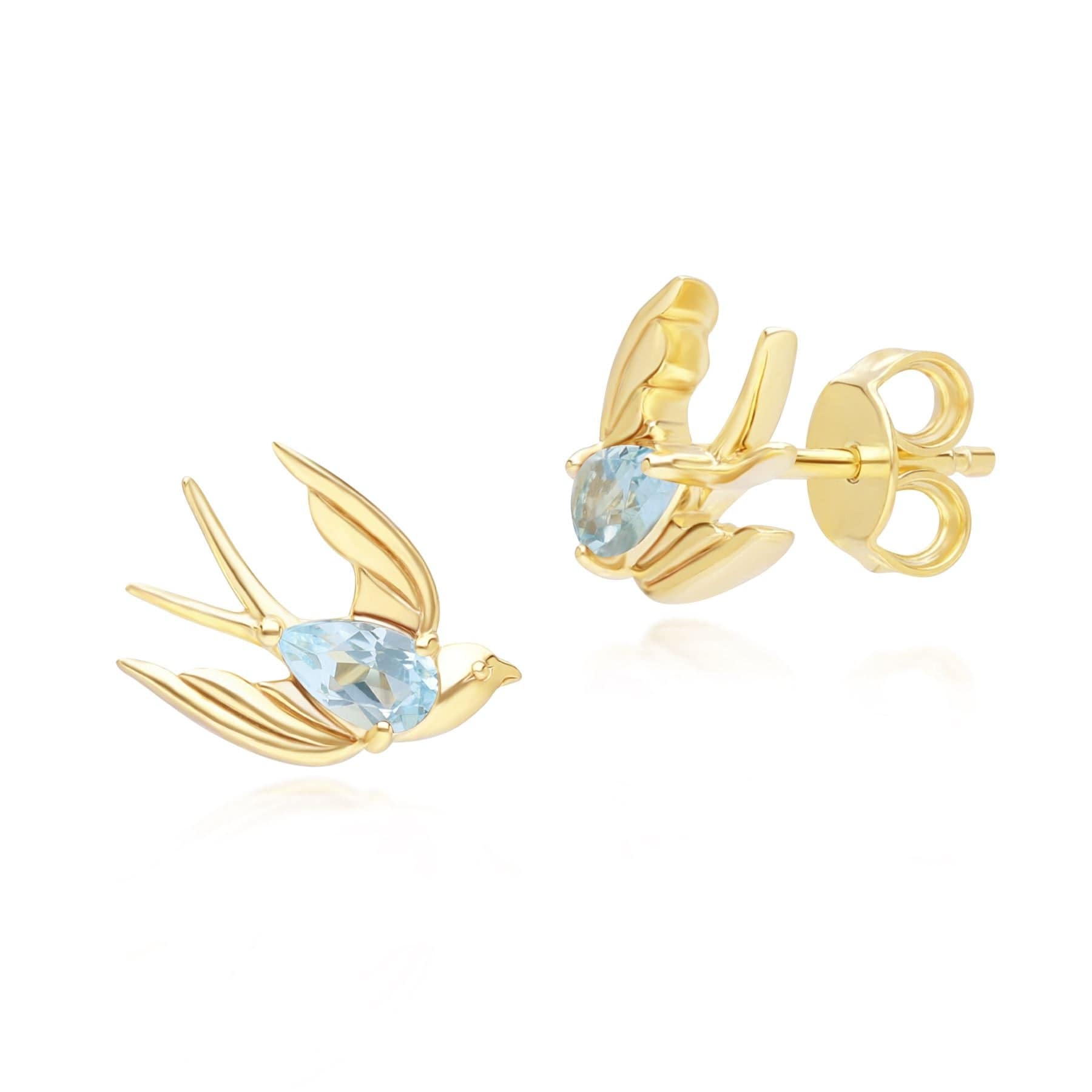 Product photograph of Ecfew Creator Blue Topaz Hummingbird Stud Earrings In Gold Plated Sterling Silver from Gemondo Jewellery