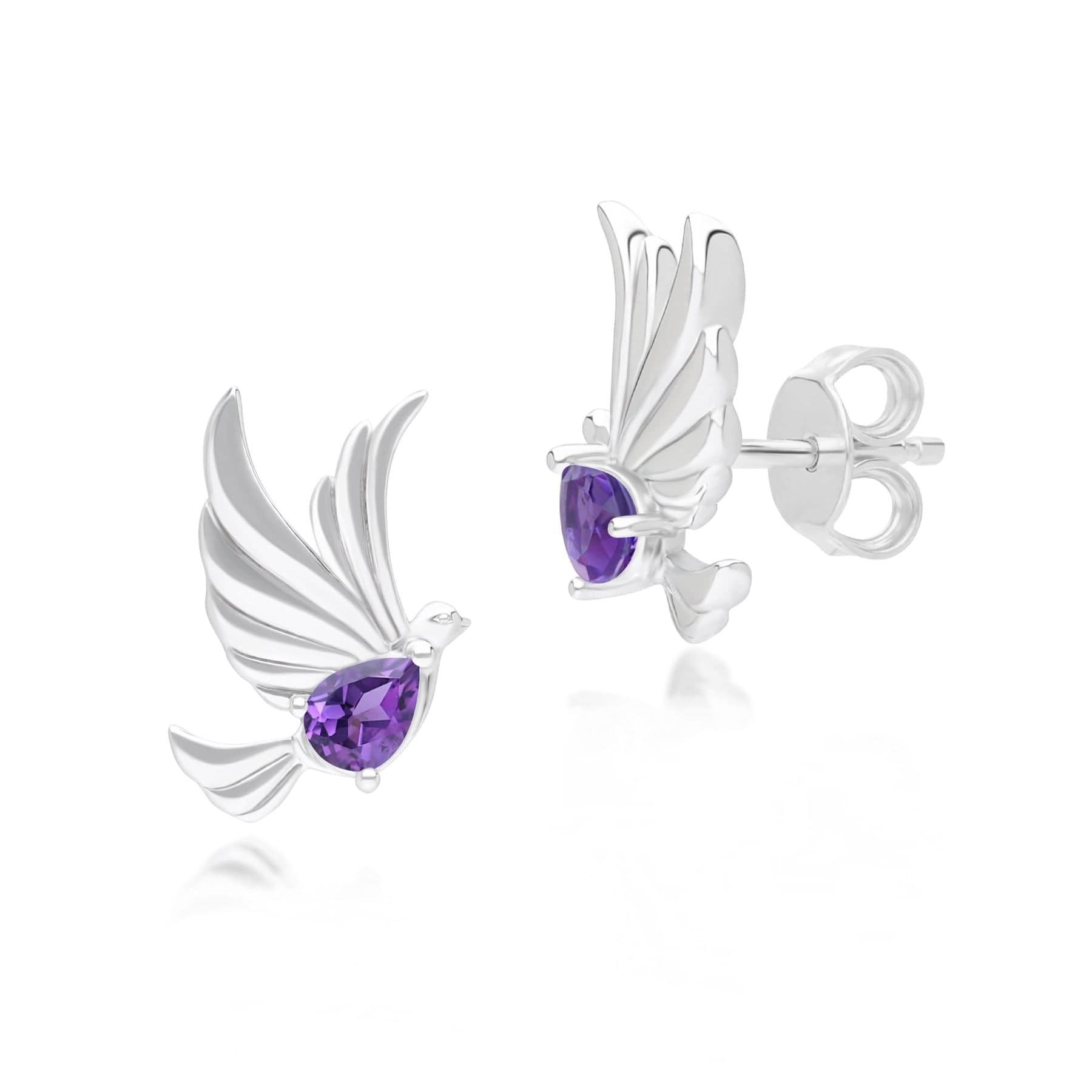 Product photograph of Ecfew Creator Amethyst Dove Stud Earrings In Sterling Silver from Gemondo Jewellery