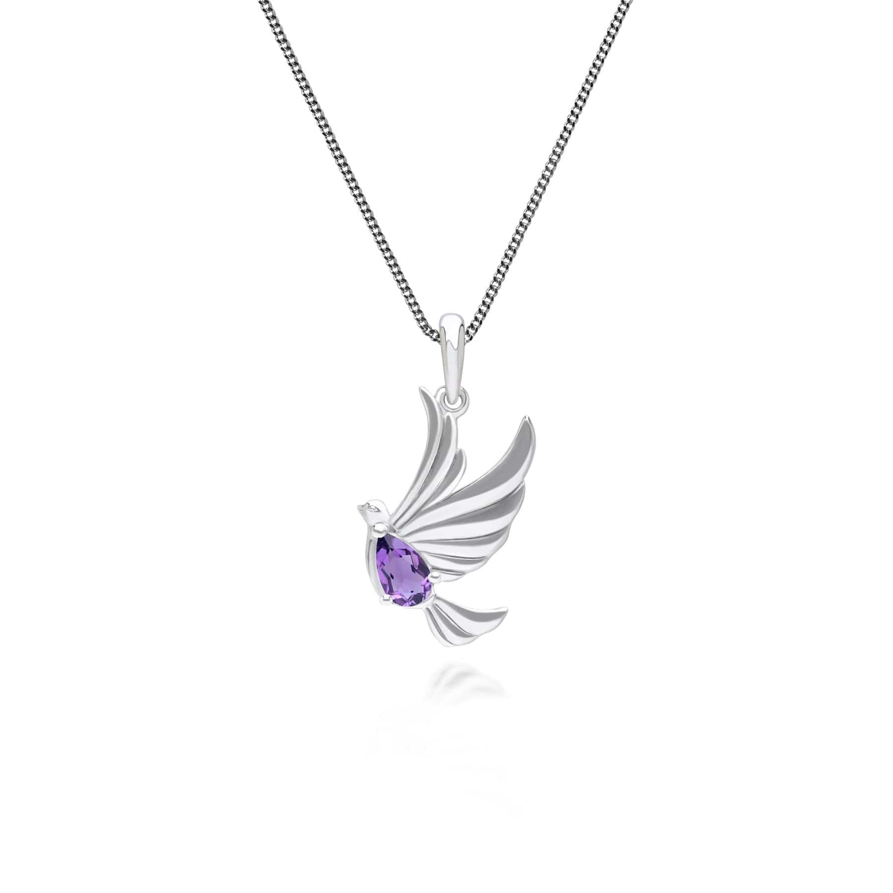 Product photograph of Ecfew Creator Amethyst Dove Pendant Necklace In Sterling Silver from Gemondo Jewellery