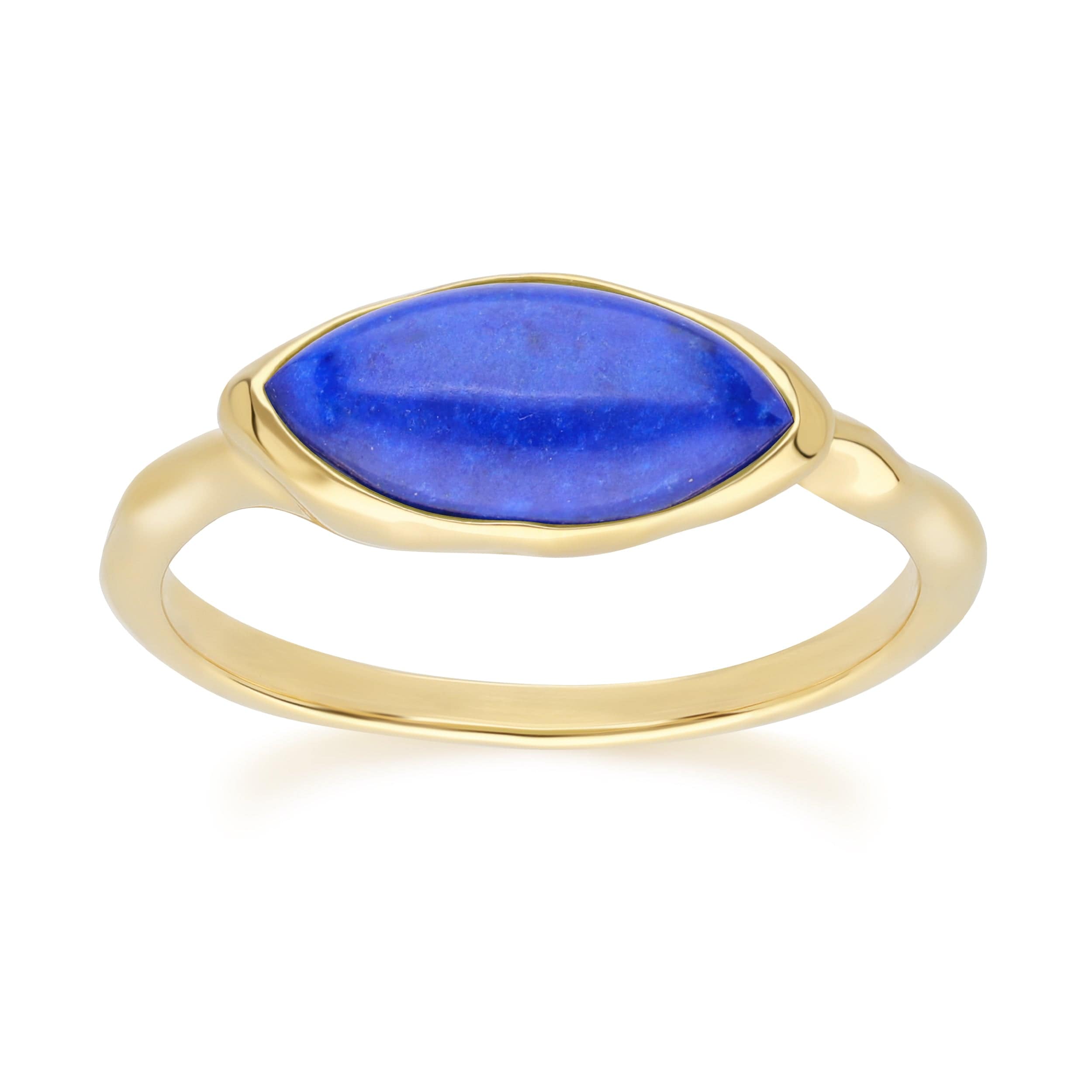Product photograph of Irregular Marquise Lapis Lazuli Ring In 18ct Gold Plated Sterling Silver from Gemondo Jewellery