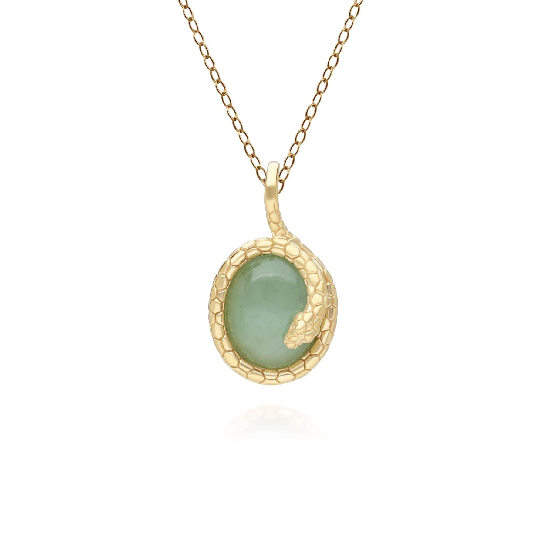 Product photograph of Ecfew Oval Jade Winding Snake Pendant Necklace In Gold Plated Sterling Silver from Gemondo Jewellery