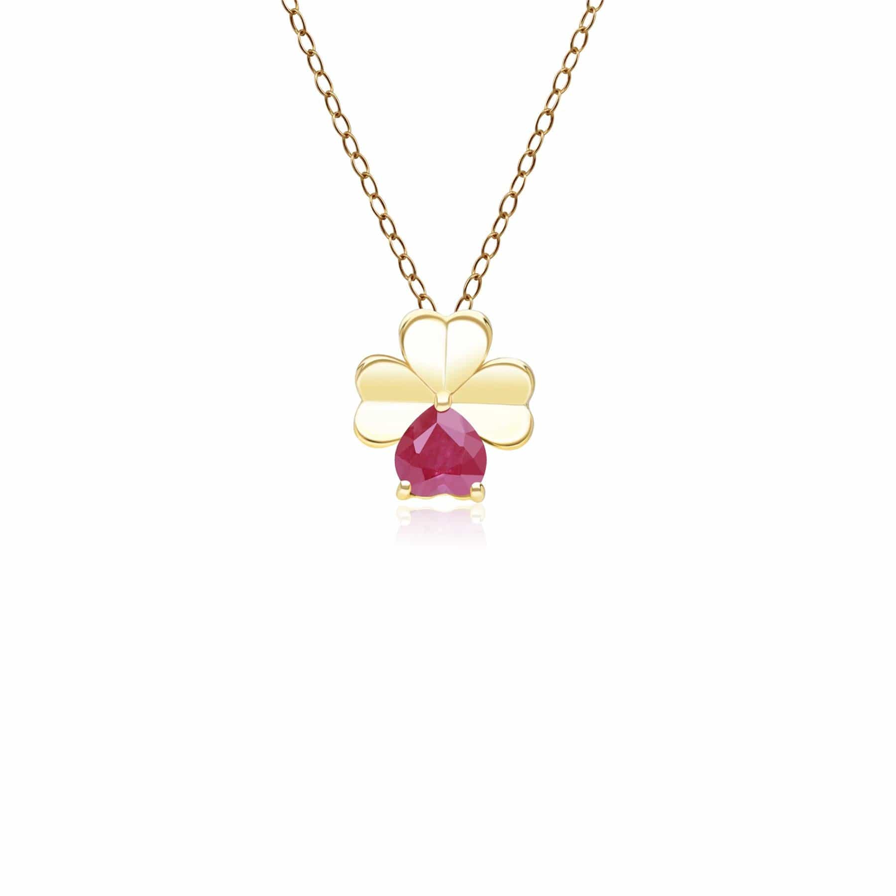 Product photograph of Gardenia Ruby Clover Pendant Necklace In 9ct Yellow Gold from Gemondo Jewellery