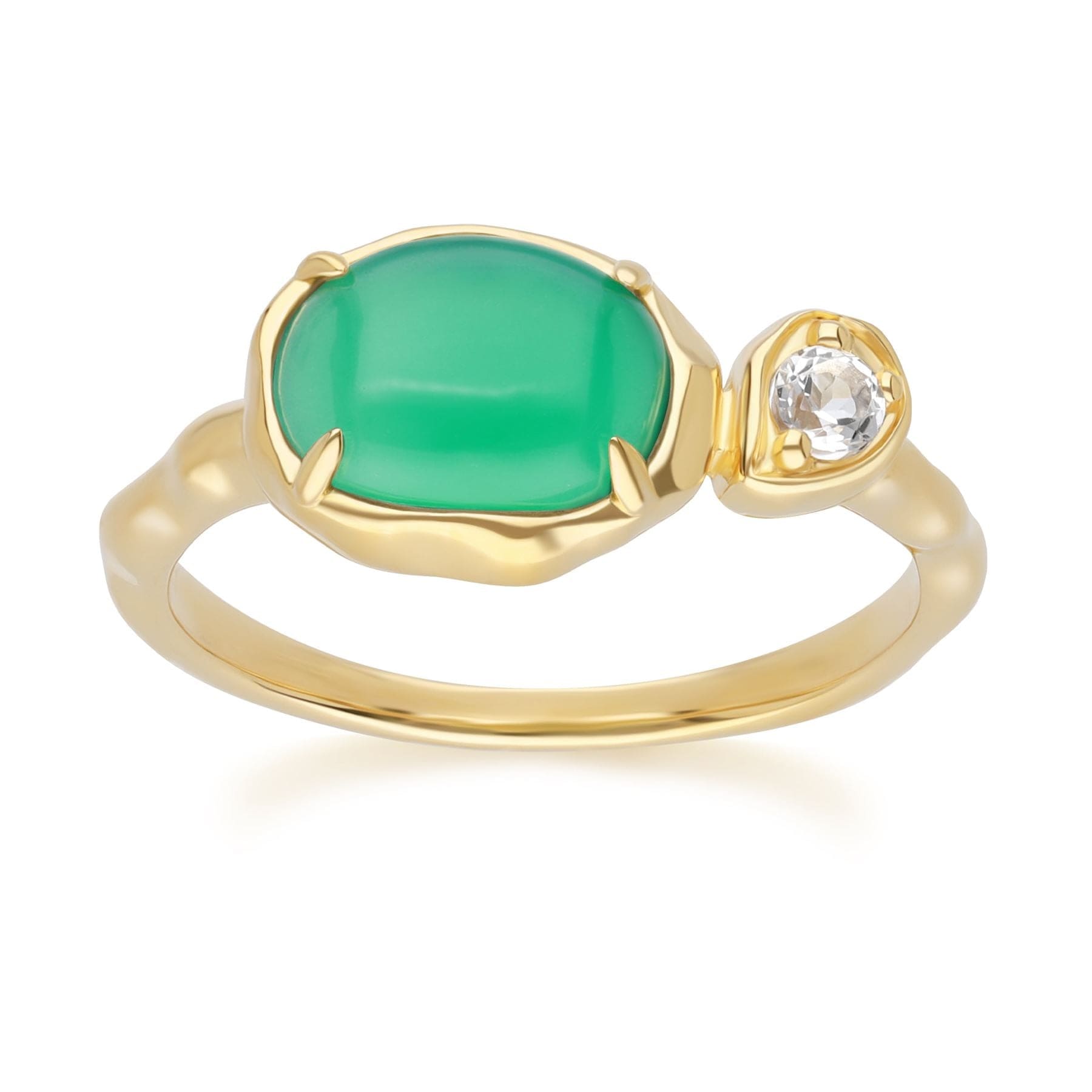 Product photograph of Irregular Oval Dyed Green Chalcedony Topaz Ring In 18ct Gold Plated Sterling Silver from Gemondo Jewellery