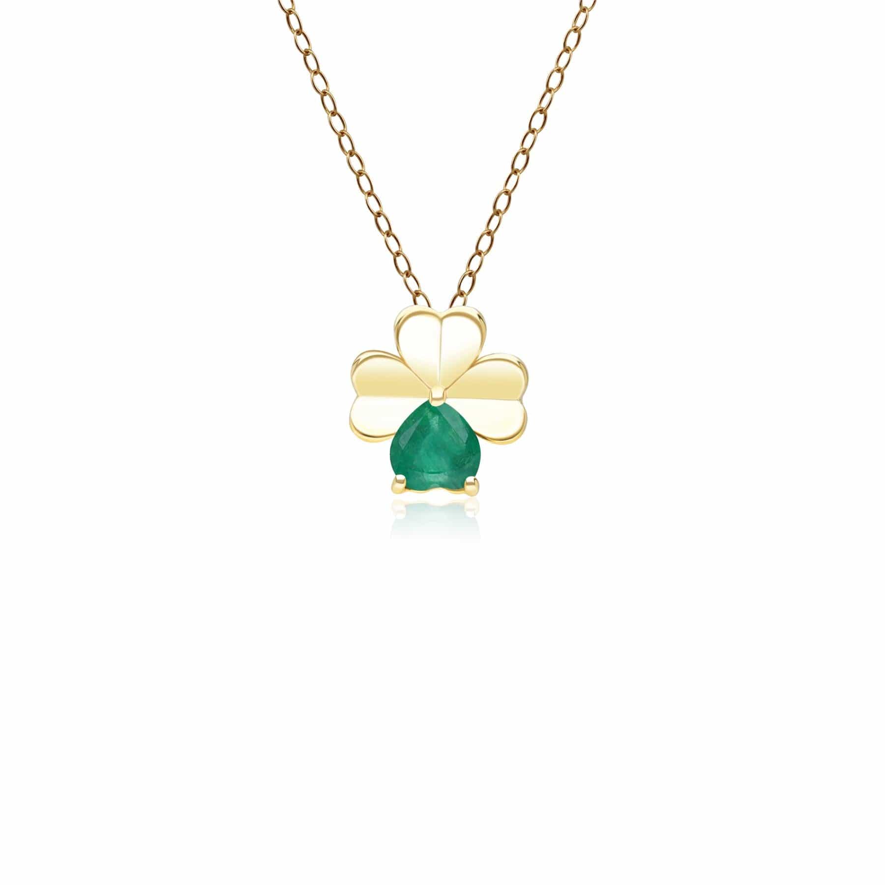 Product photograph of Gardenia Emerald Clover Pendant Necklace In 9ct Yellow Gold from Gemondo Jewellery