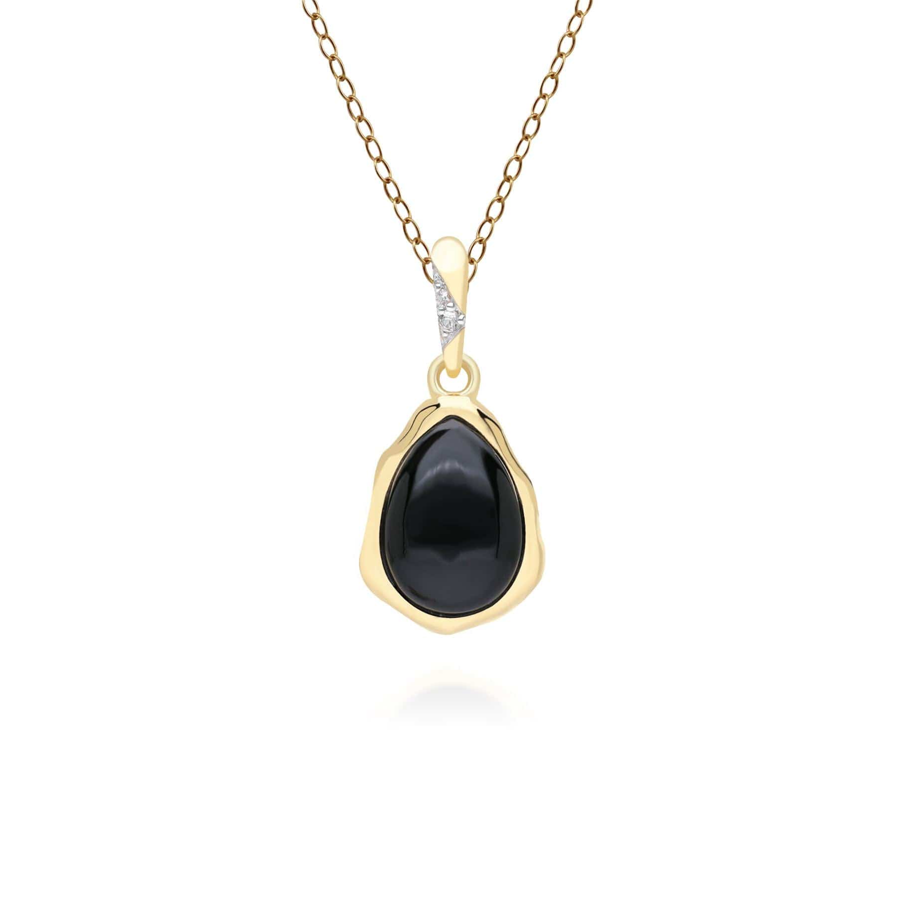 Image of Irregular Black Onyx & Topaz Pendant In 18ct Gold Plated SterlIng Silver