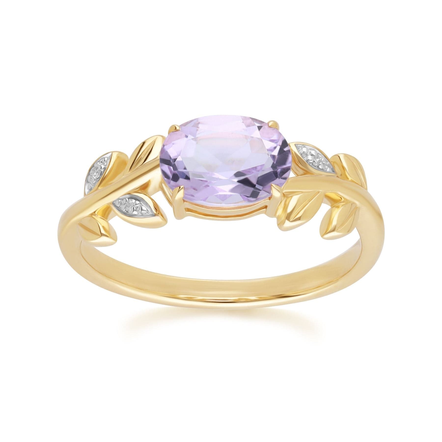 Image of O leaf Pink Amethyst & Diamond Ring In 9ct Yellow Gold