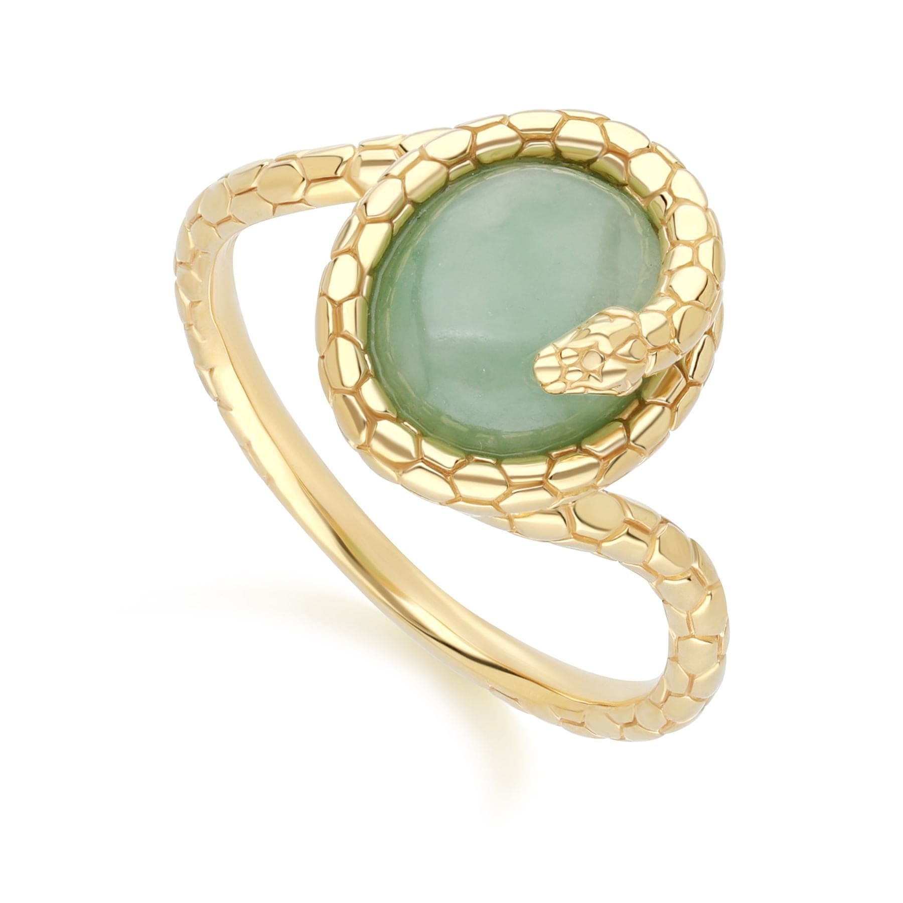 Product photograph of Ecfew Jade Winding Snake Ring In Gold Plated Sterling Silver from Gemondo Jewellery