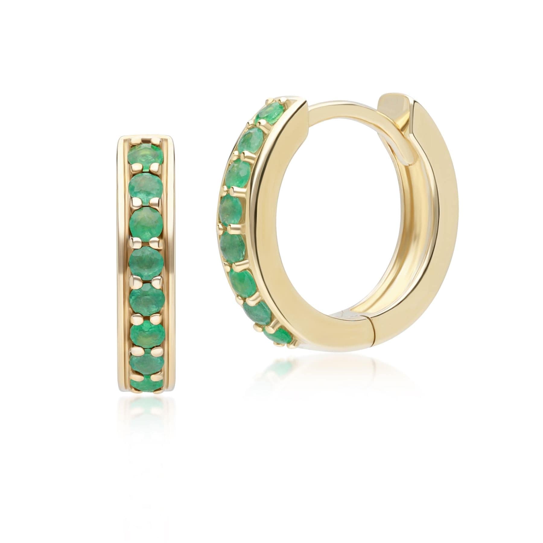 Product photograph of Classic Emerald Huggie Hoop Earrings In 9ct Yellow Gold from Gemondo Jewellery