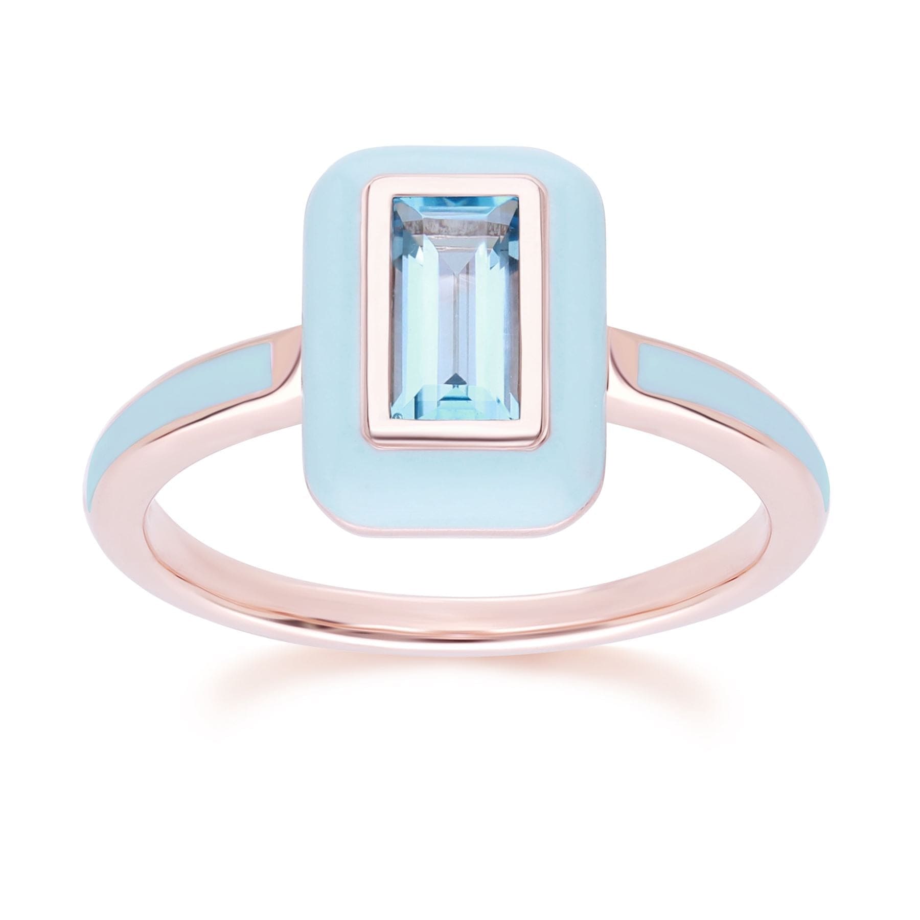 Product photograph of Siberian Waltz Blue Enamel Swiss Blue Topaz Ring In 18ct Rose Gold Plated Sterling Silver from Gemondo Jewellery