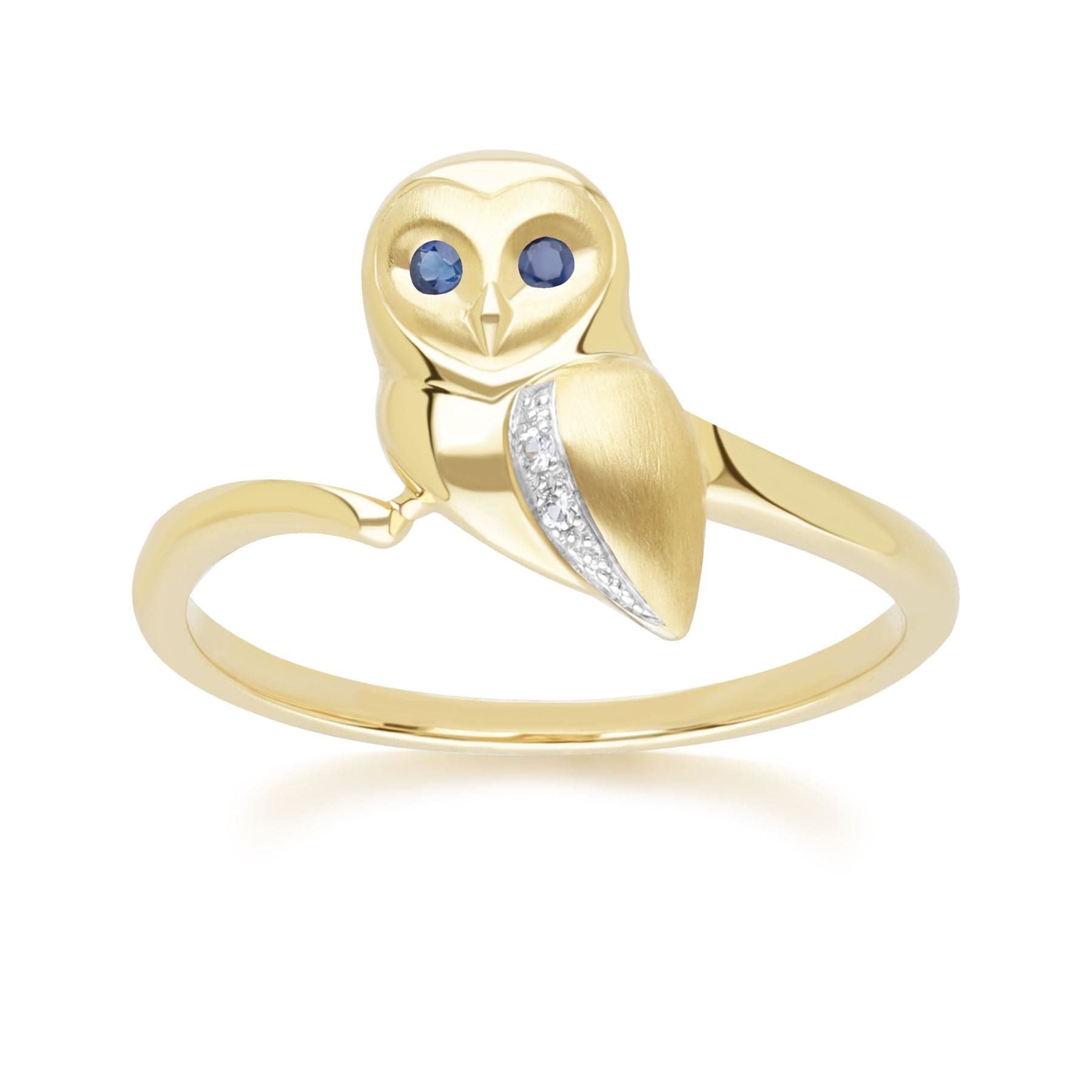 Product photograph of Gardenia Sapphire And White Sapphire Owl Ring In 9ct Yellow Gold from Gemondo Jewellery