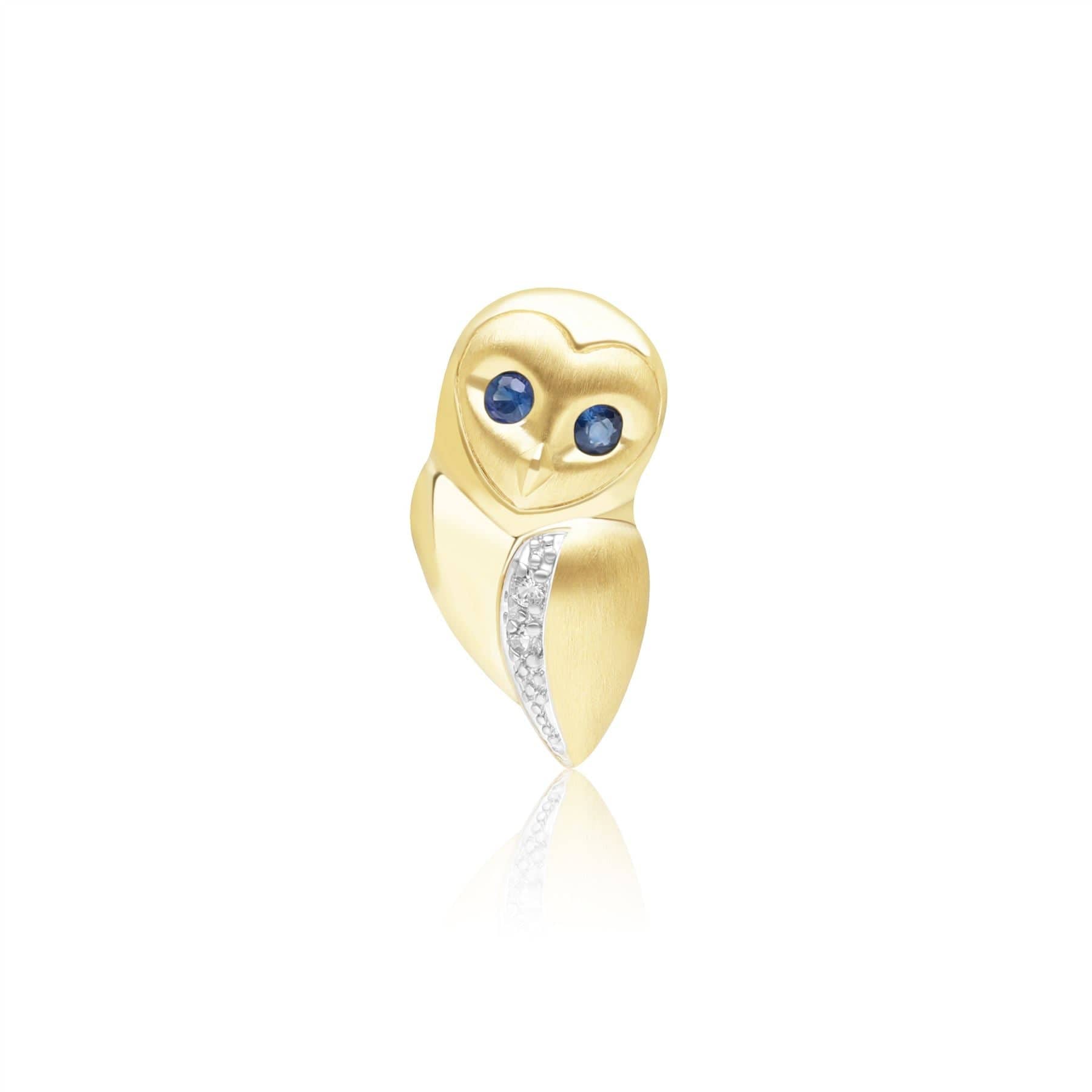 Image of Gardenia Sapphire and White Sapphire Owl Pin in 9ct Yellow Gold