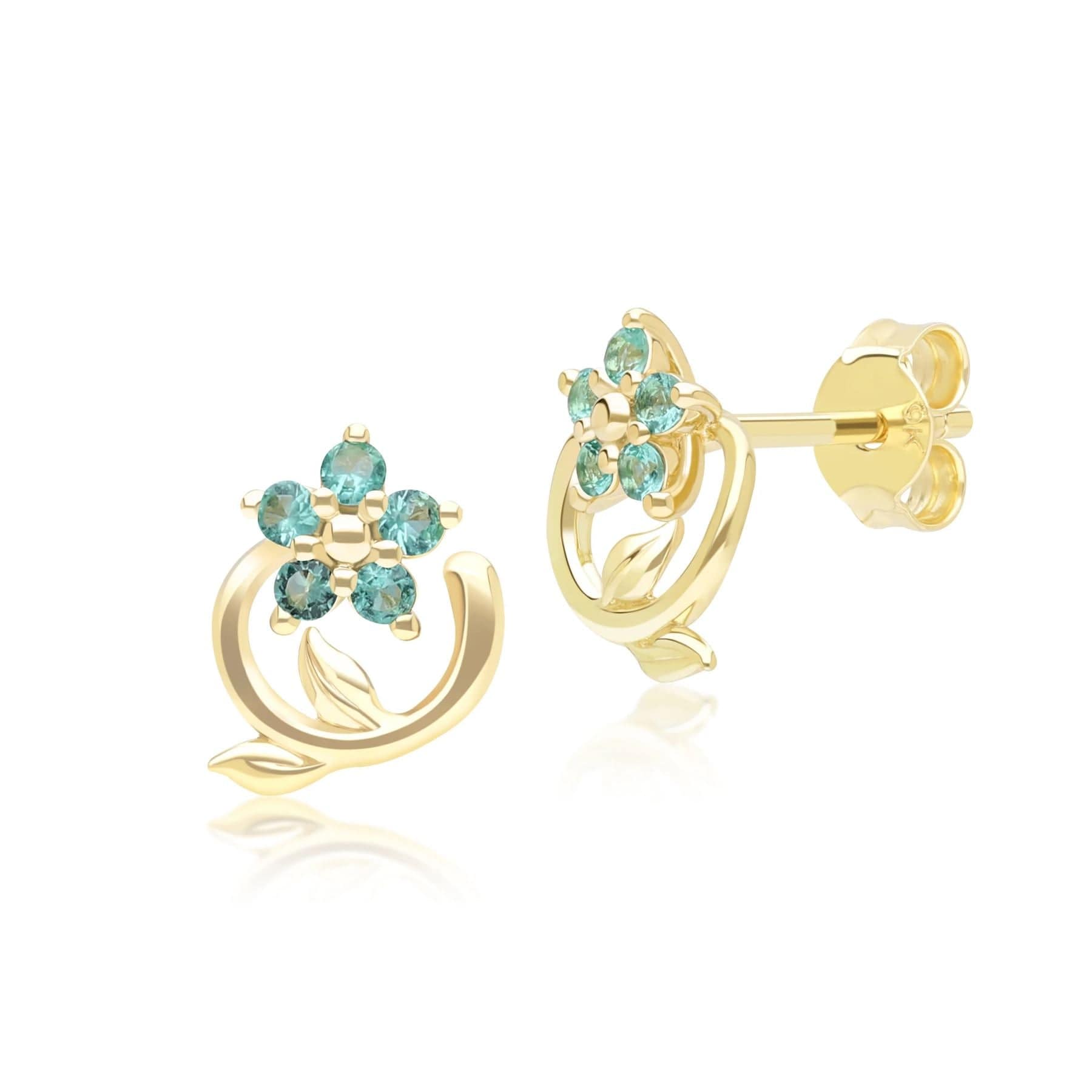 Product photograph of Floral Vine Emerald Stud Earrings In 9ct Yellow Gold from Gemondo Jewellery