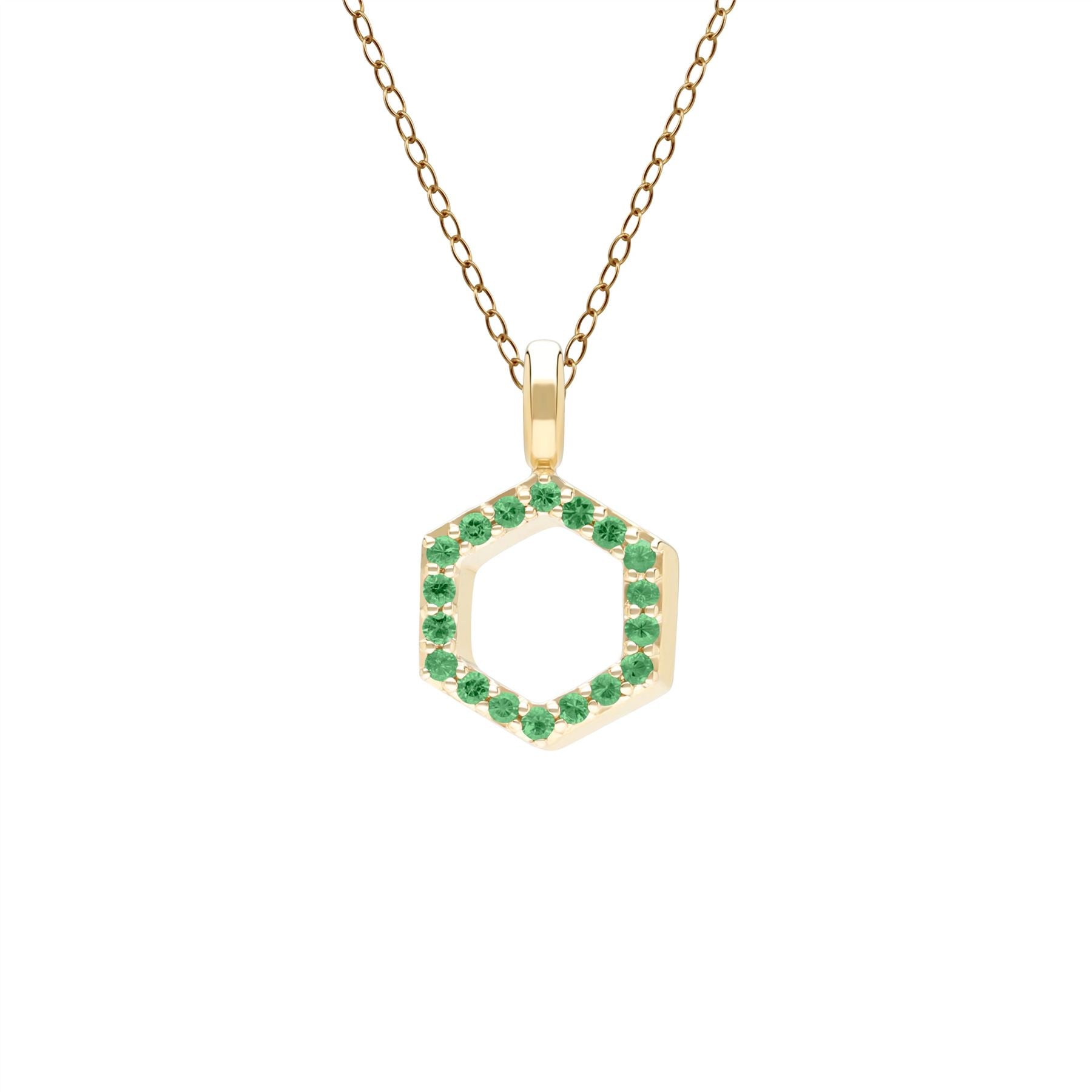 Product photograph of Geometric Hex Emerald Pendant Necklace In 9ct Yellow Gold from Gemondo Jewellery