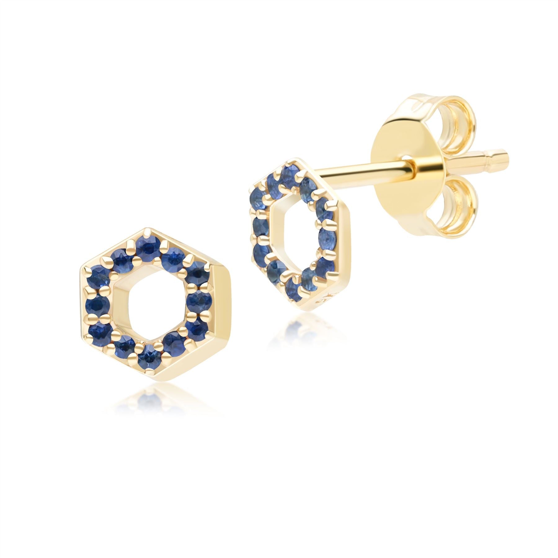 Image of Geometric Hex Sapphire Stud Earrings in 9ct Yellow Gold