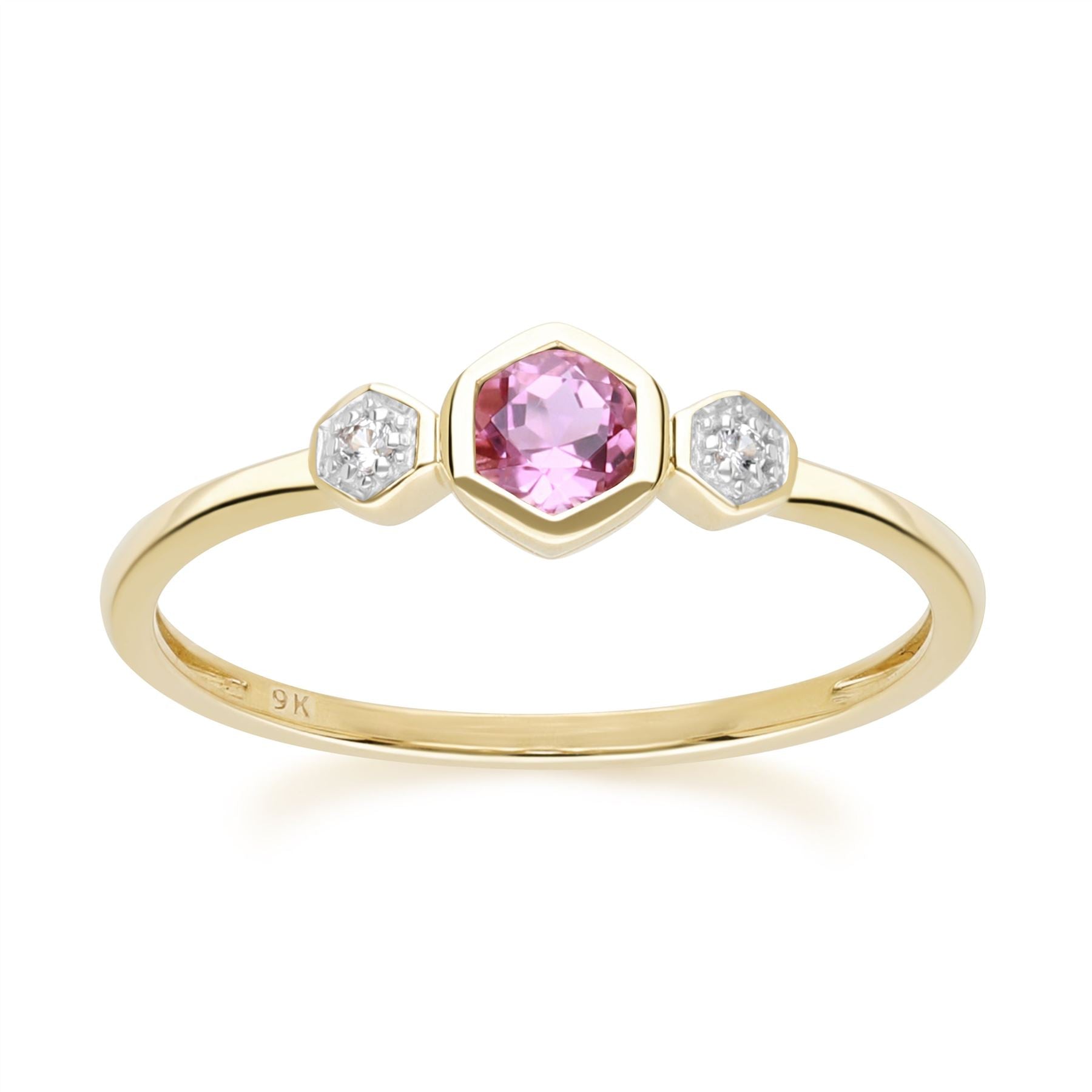 Product photograph of Geometric Round Pink Tourmaline And Sapphire Ring In 9ct Yellow Gold from Gemondo Jewellery