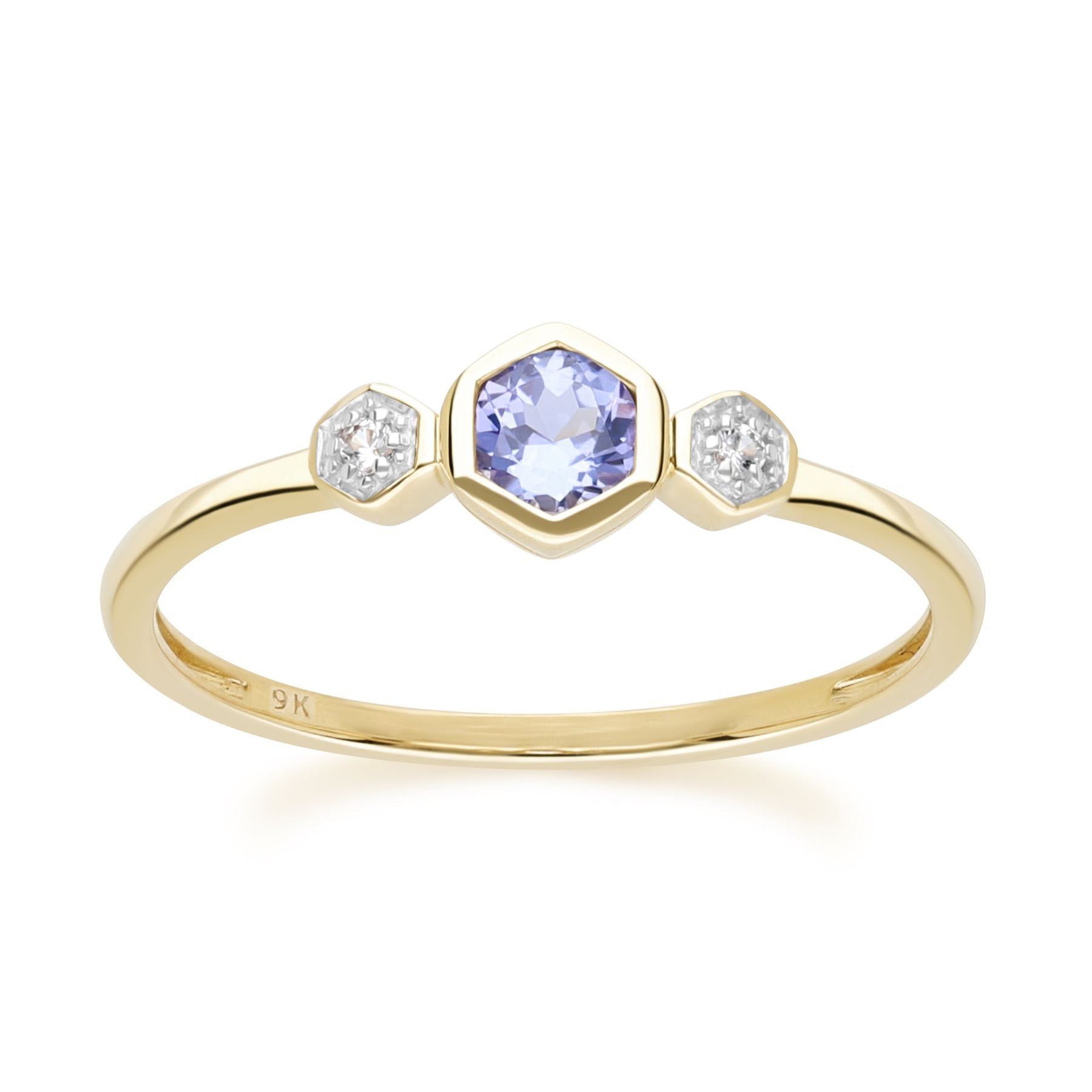 Product photograph of Geometric Round Tanzanite And Sapphire Ring In 9ct Yellow Gold from Gemondo Jewellery