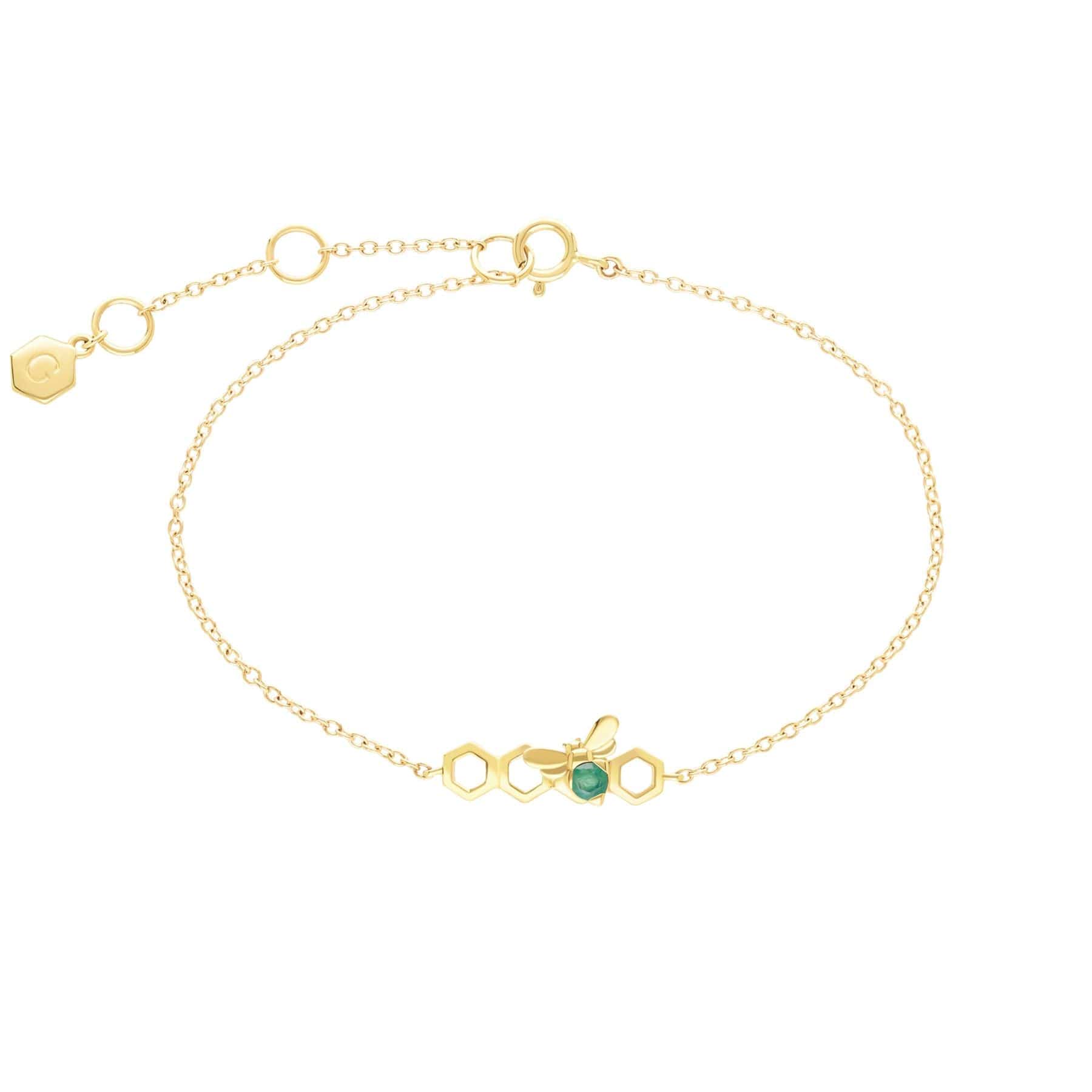 Product photograph of Honeycomb Inspired Emerald Link Bracelet In 9ct Yellow Gold from Gemondo Jewellery