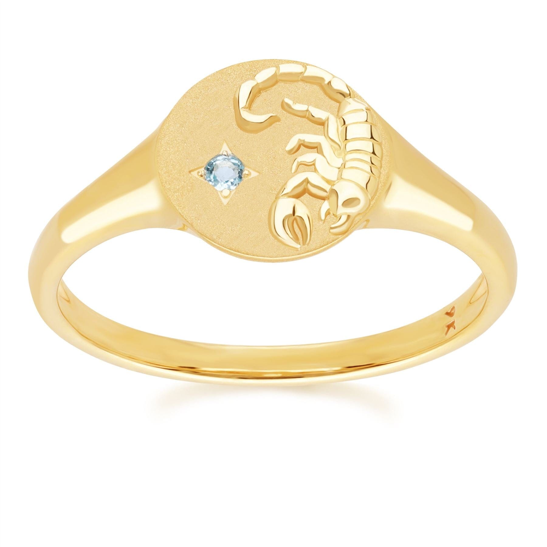 Image of Zodiac Swiss Blue Topaz Scorpio Signet Ring In 9ct Yellow Gold