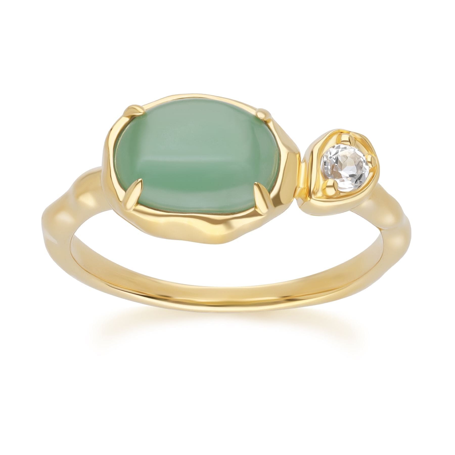 Product photograph of Irregular Oval Dyed Green Jade Topaz Ring In 18ct Gold Plated Sterling Silver from Gemondo Jewellery