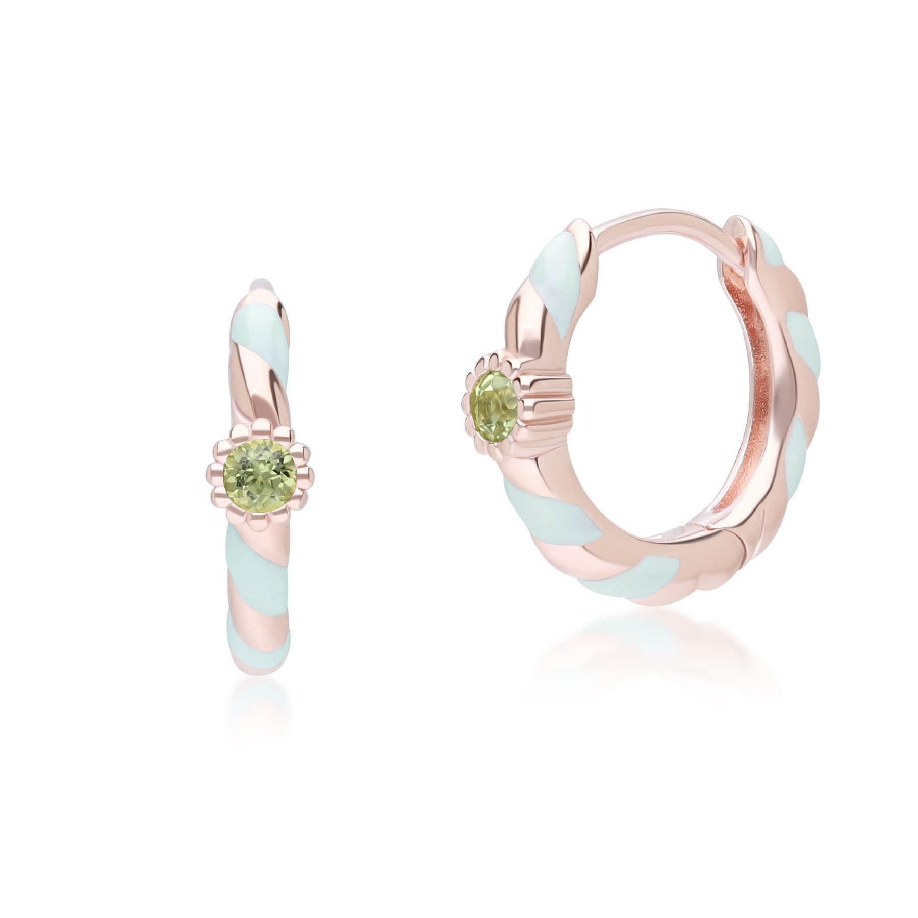 Product photograph of Siberian Waltz Green Enamel Round Peridot Hoop Earrings In 18ct Rose Gold Plated Sterling Silver from Gemondo Jewellery