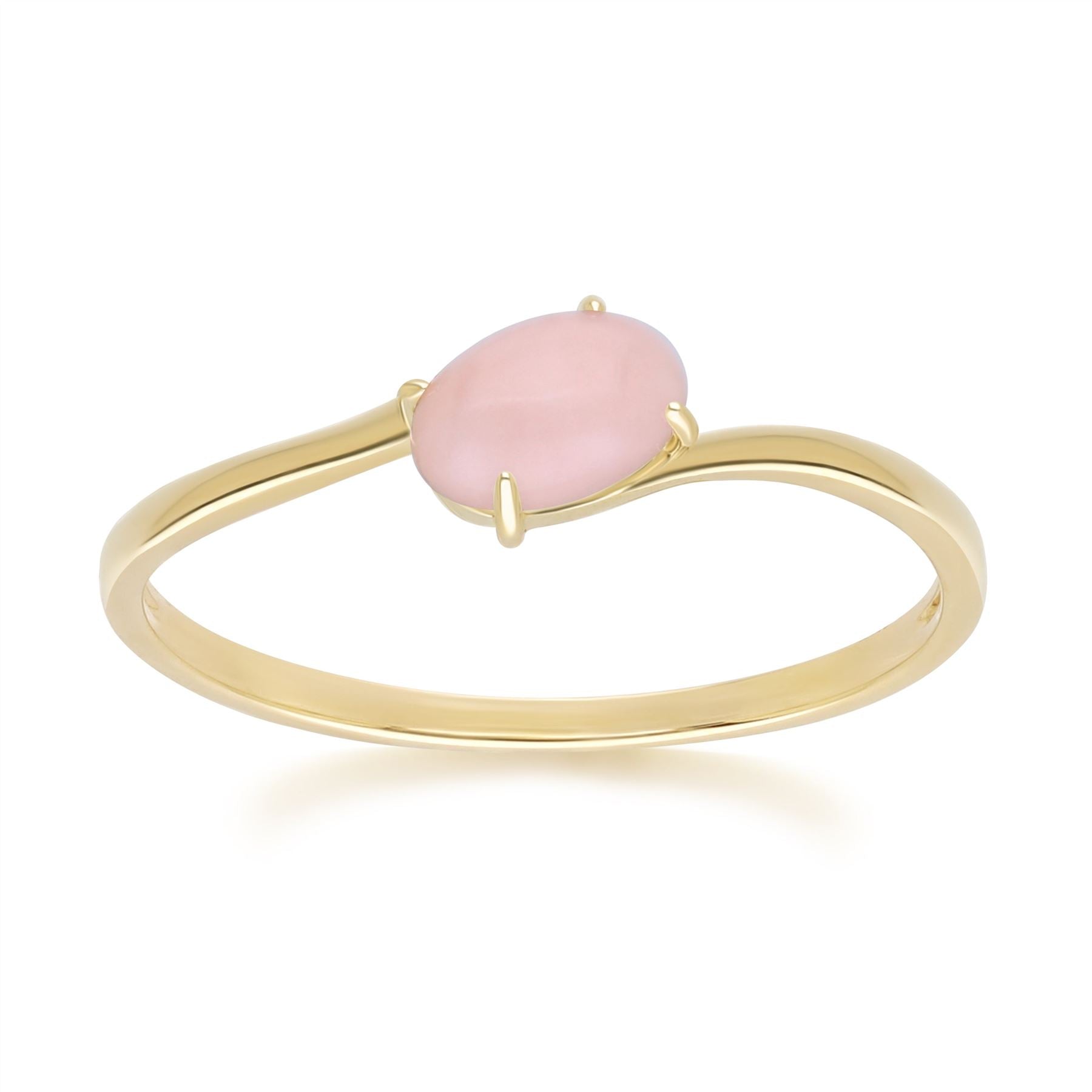 Product photograph of Classic Oval Pink Opal Ring In 9ct Yellow Gold from Gemondo Jewellery