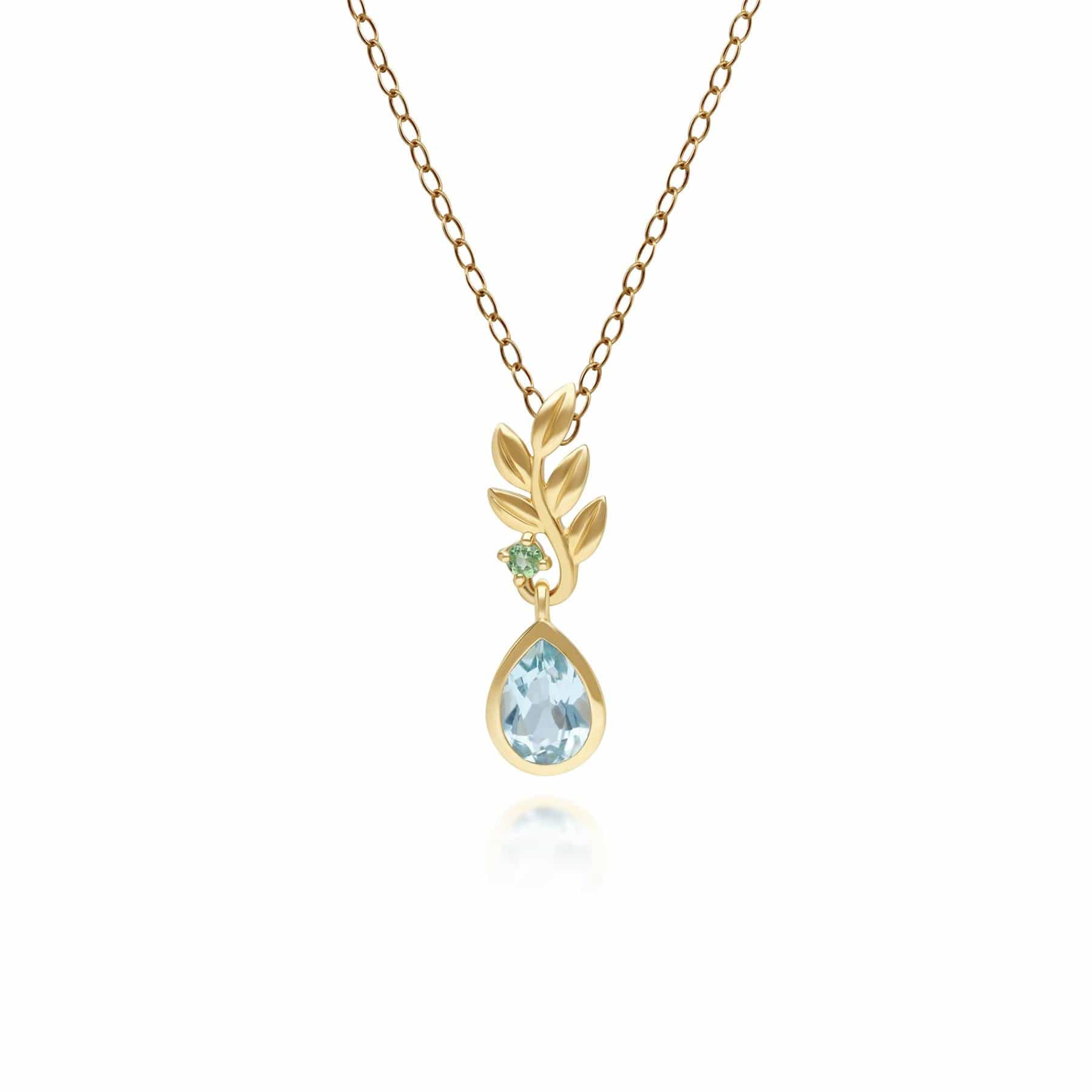 Product photograph of O Leaf Sky Blue Topaz Tsavorite Pendant In 9ct Yellow Gold from Gemondo Jewellery