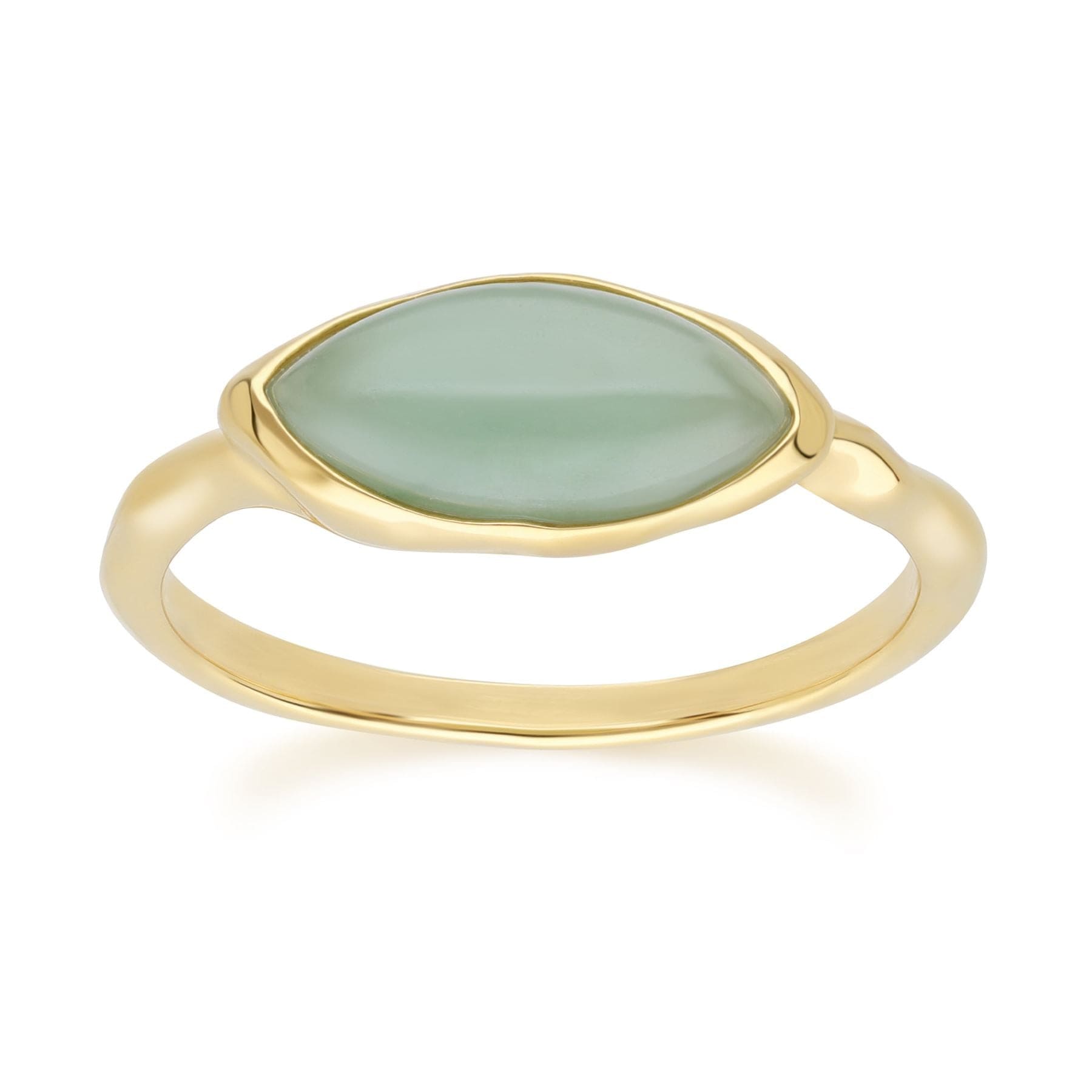 Product photograph of Irregular Marquise Dyed Green Jade Ring In 18ct Gold Plated Sterling Silver from Gemondo Jewellery