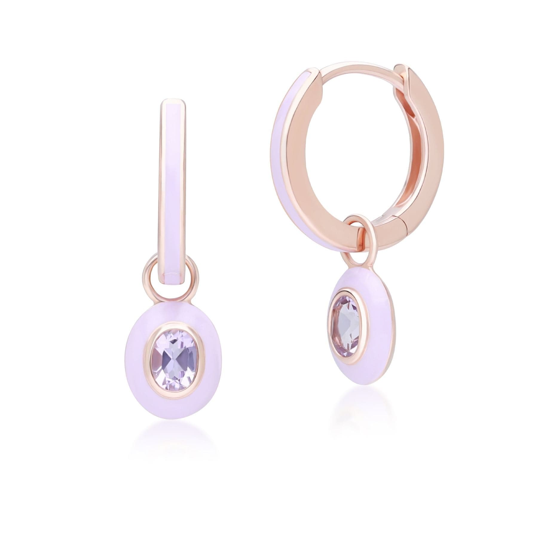 Product photograph of Siberian Waltz Violet Enamel Pink Amethyst Hoop Earrings In 18ct Rose Gold Plated Sterling Silver from Gemondo Jewellery