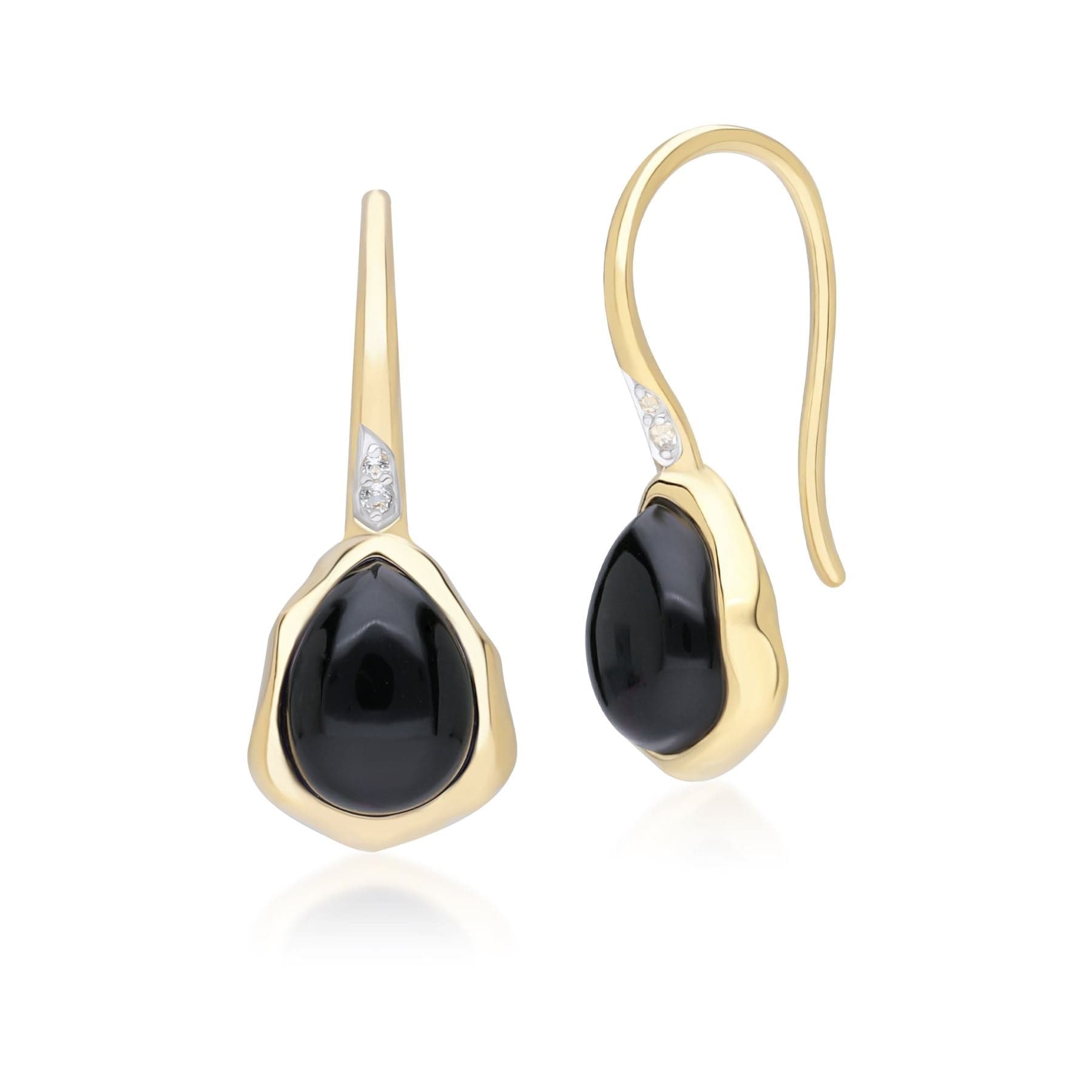 Image of Irregular Black Onyx & Topaz Drop Earrings In 18ct Gold Plated SterlIng Silver