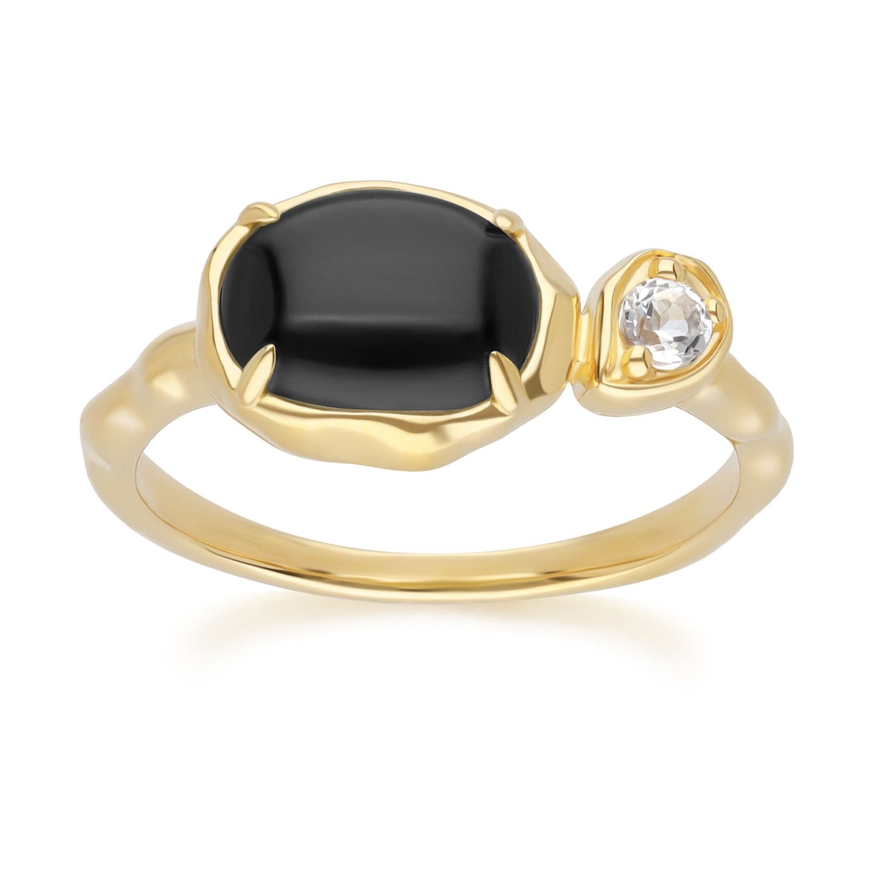 Product photograph of Irregular Oval Black Onyx White Topaz Ring In 18ct Gold Plated Sterling Silver from Gemondo Jewellery