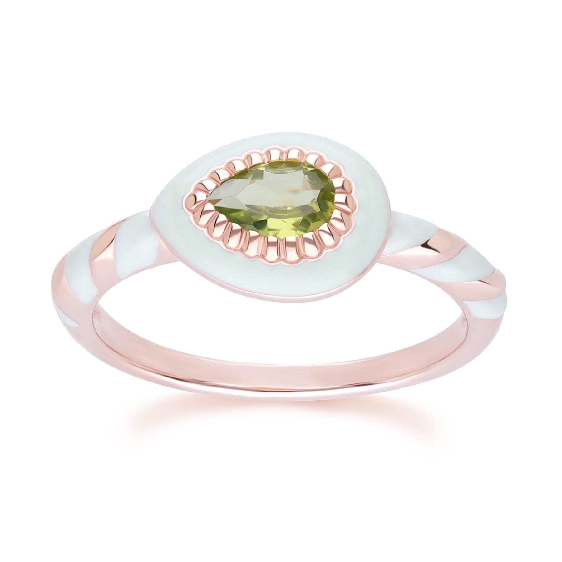 Siberian Waltz Green Enamel & Peridot Ring In 18ct Rose Gold Plated Sterling Silver - Gemondo UK product image