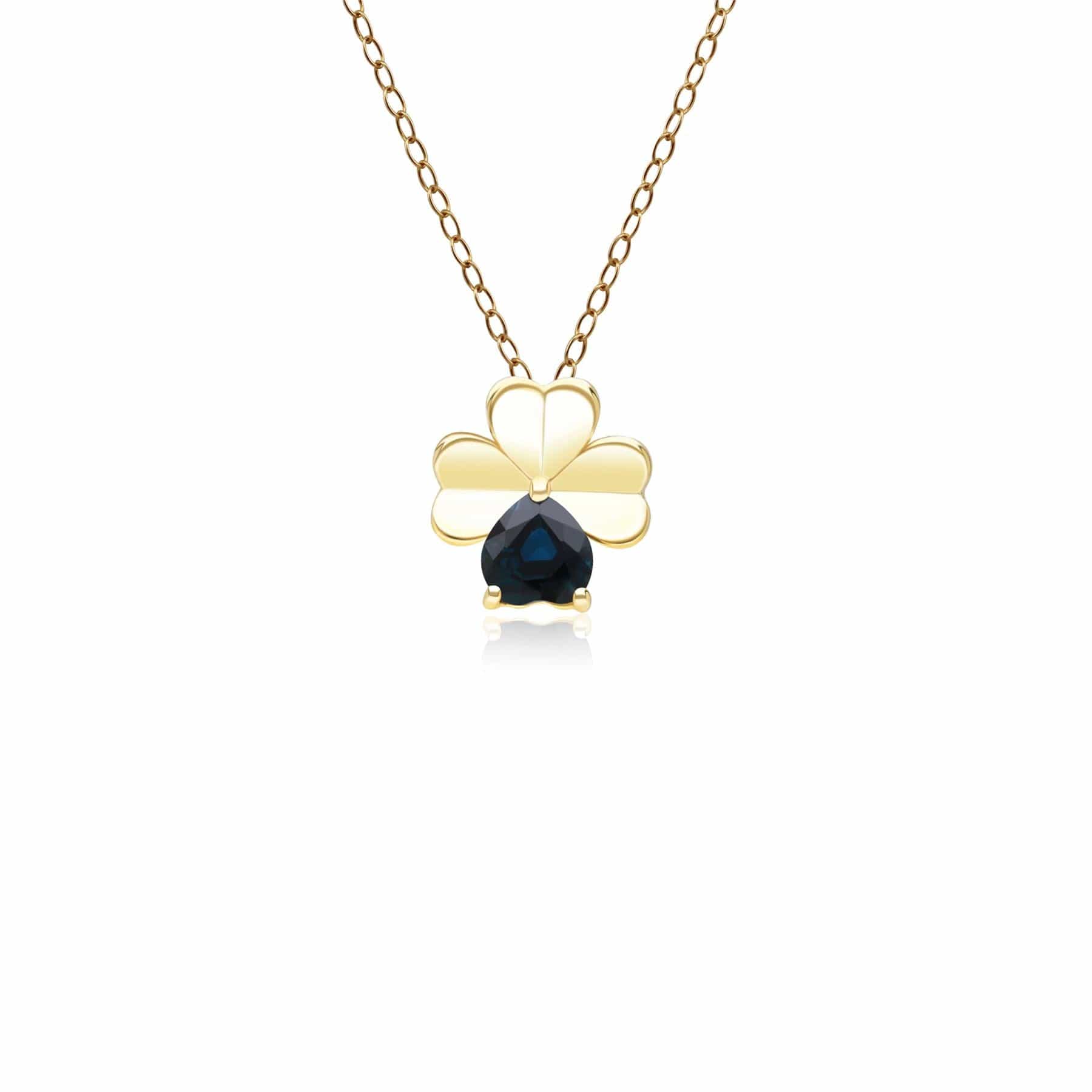 Product photograph of Gardenia Sapphire Clover Pendant Necklace In 9ct Yellow Gold from Gemondo Jewellery