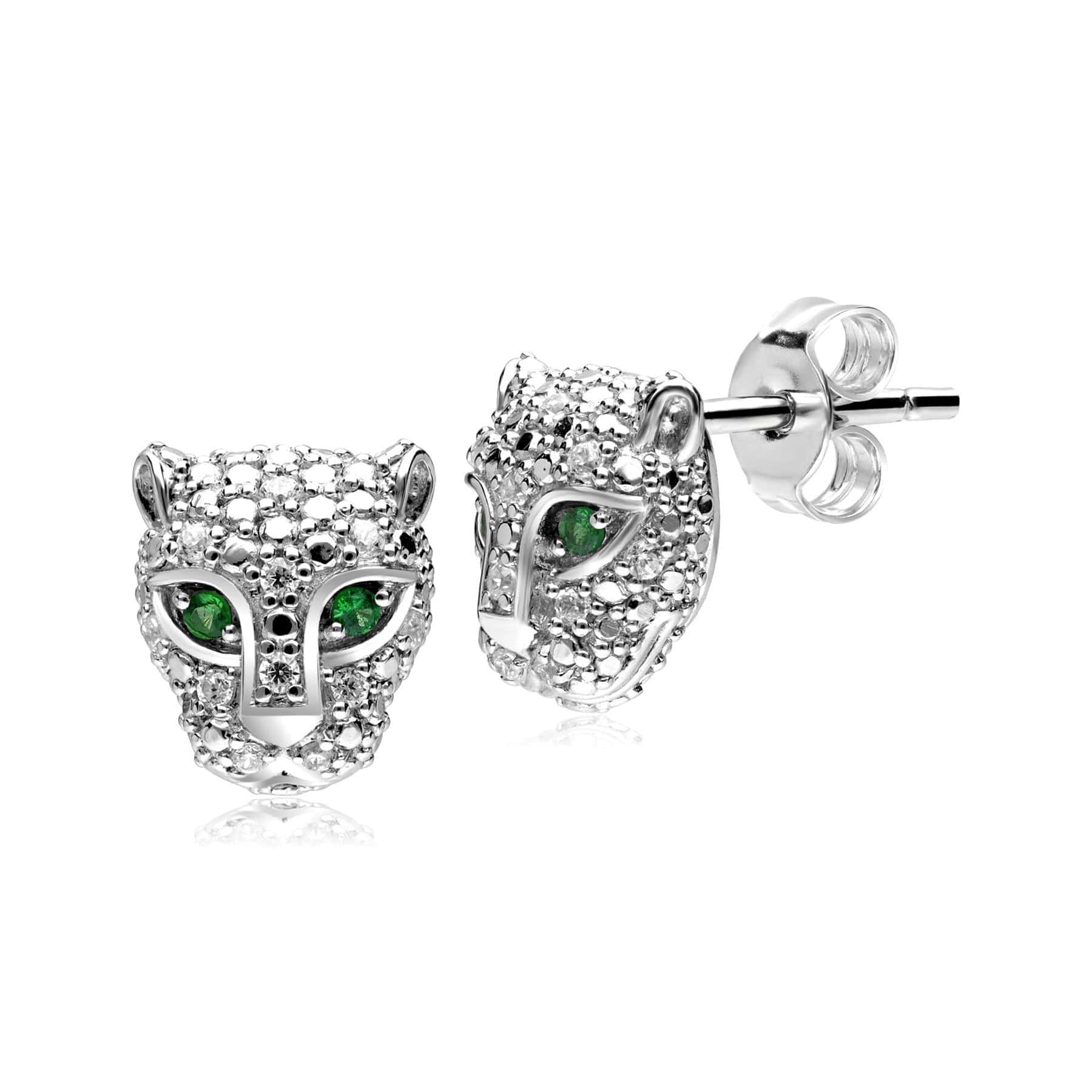 Product photograph of Ecfew The Unifier Tsavorite Diamond Cheetah Stud Earrings In 9ct White Gold from Gemondo Jewellery