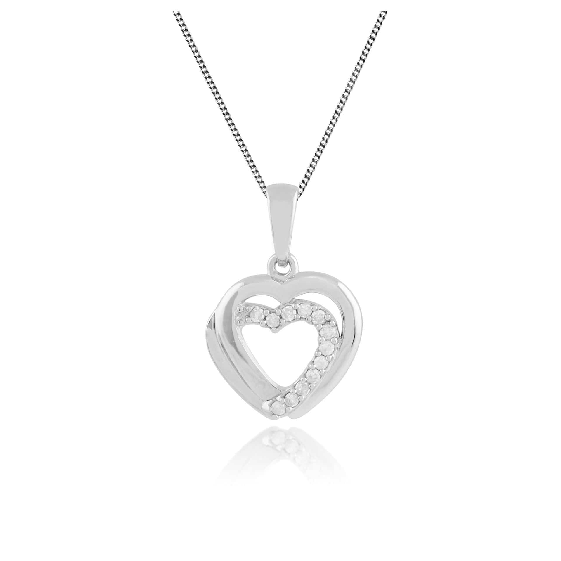 Photos - Pendant / Choker Necklace Classic Round Diamond Heart Pendant in 9ct White Gold