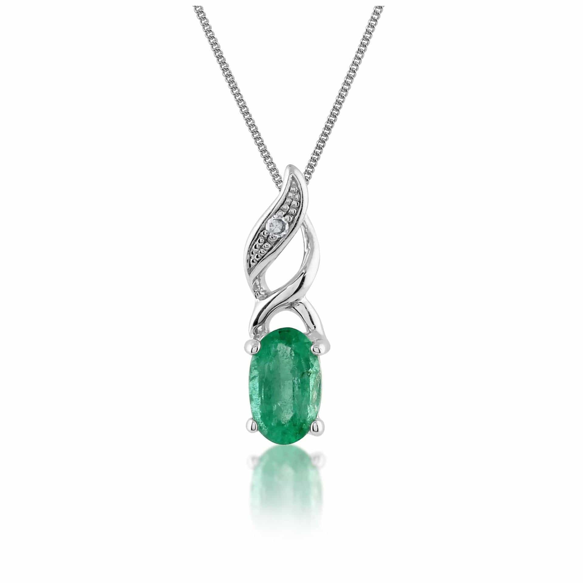 Product photograph of Classic Emerald Diamond Twist Pendant In 9ct White Gold from Gemondo Jewellery