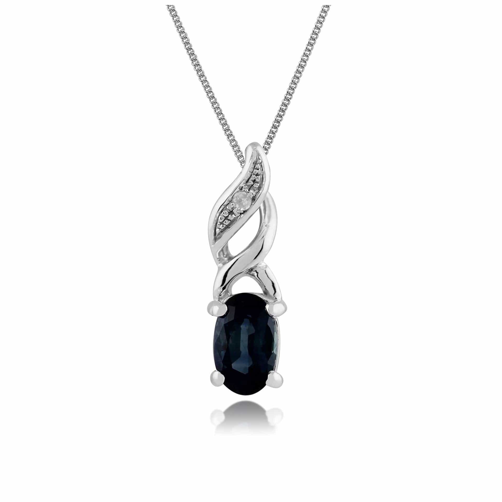 Product photograph of Classic Oval Sapphire Diamond Pendant In 9ct White Gold from Gemondo Jewellery